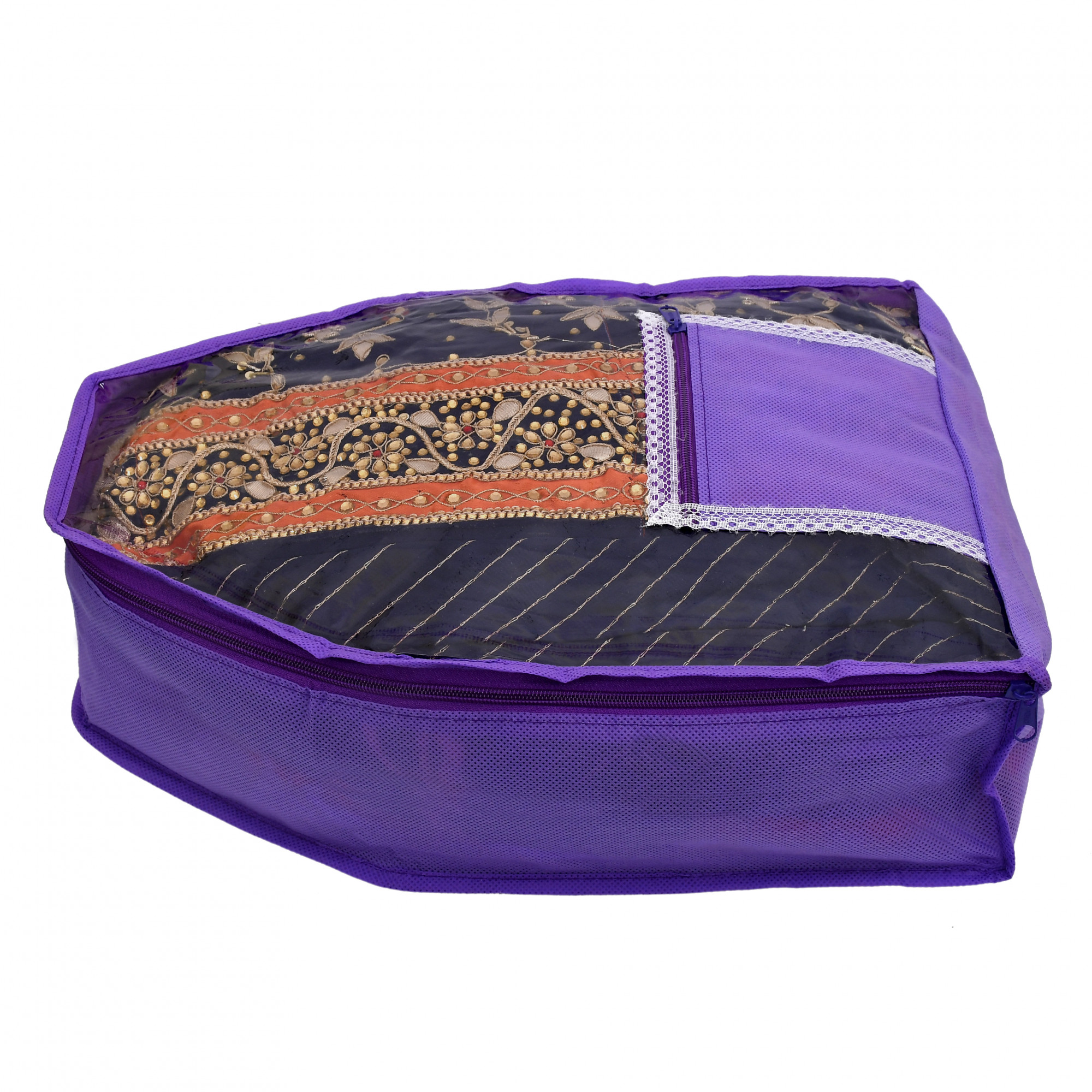Kuber Industries Non Woven Blouse Cover With Front Transparent Window With Attached Pocket Set (Purple & Maroon)