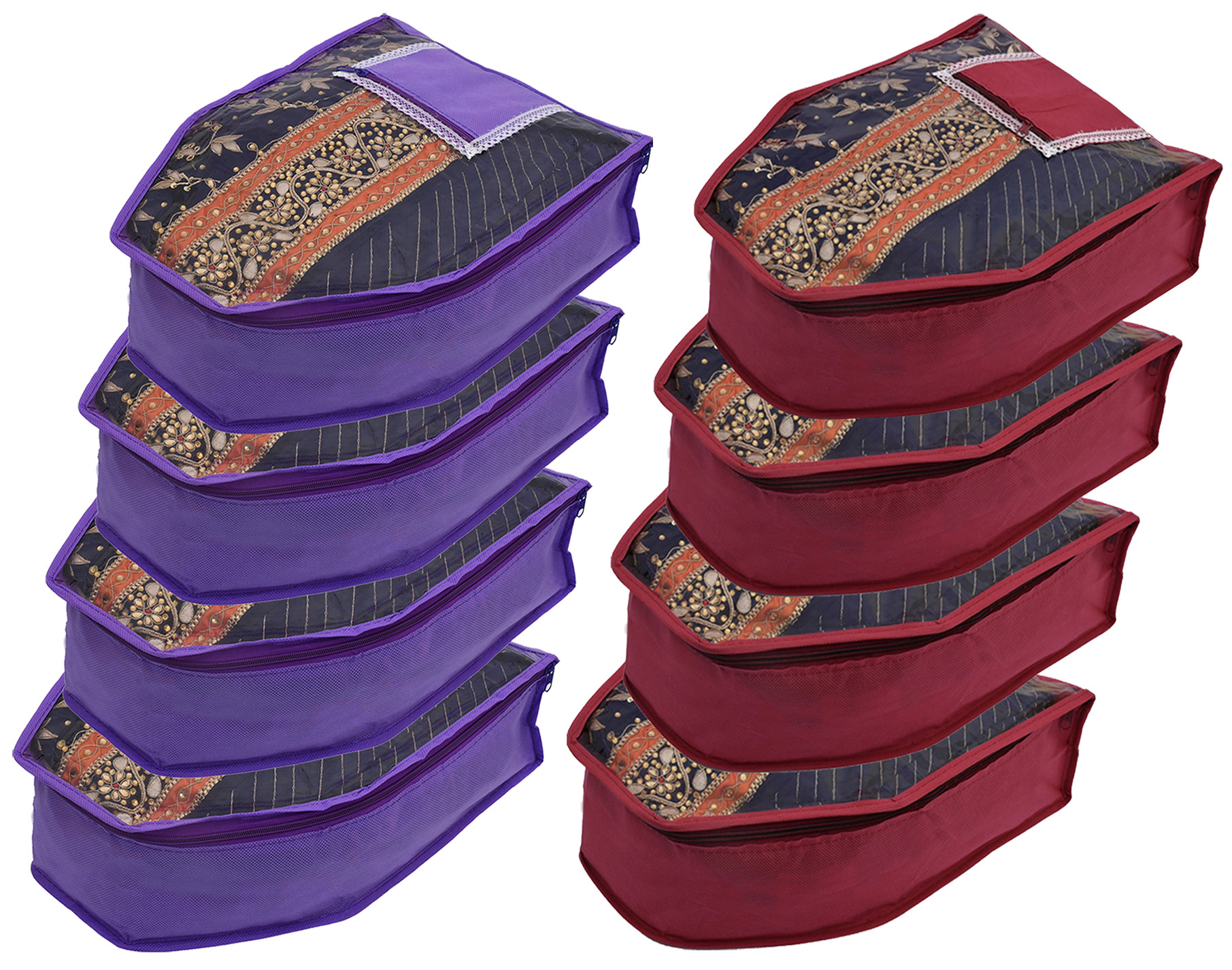 Kuber Industries Non Woven Blouse Cover With Front Transparent Window With Attached Pocket Set (Purple & Maroon)