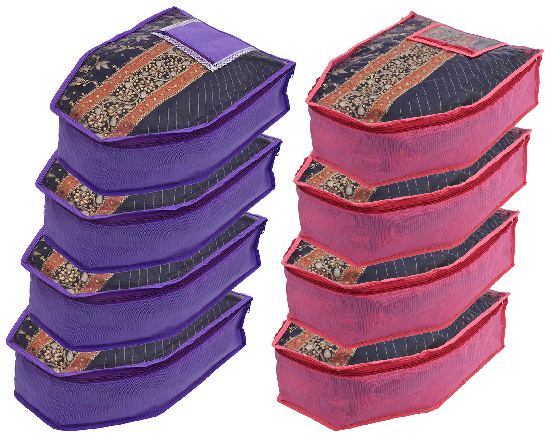 Kuber Industries Non Woven Blouse Cover With Front Transparent Window With Attached Pocket Set (Purple & Pink)