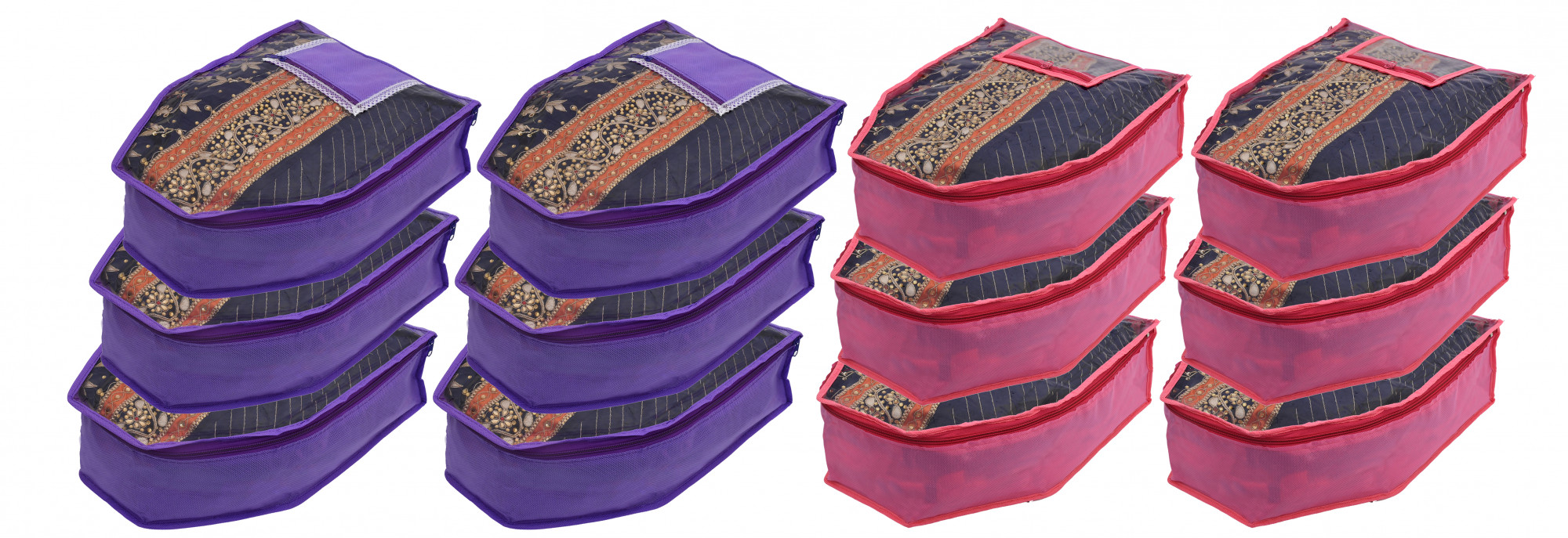 Kuber Industries Non Woven Blouse Cover With Front Transparent Window With Attached Pocket Set (Purple & Pink)