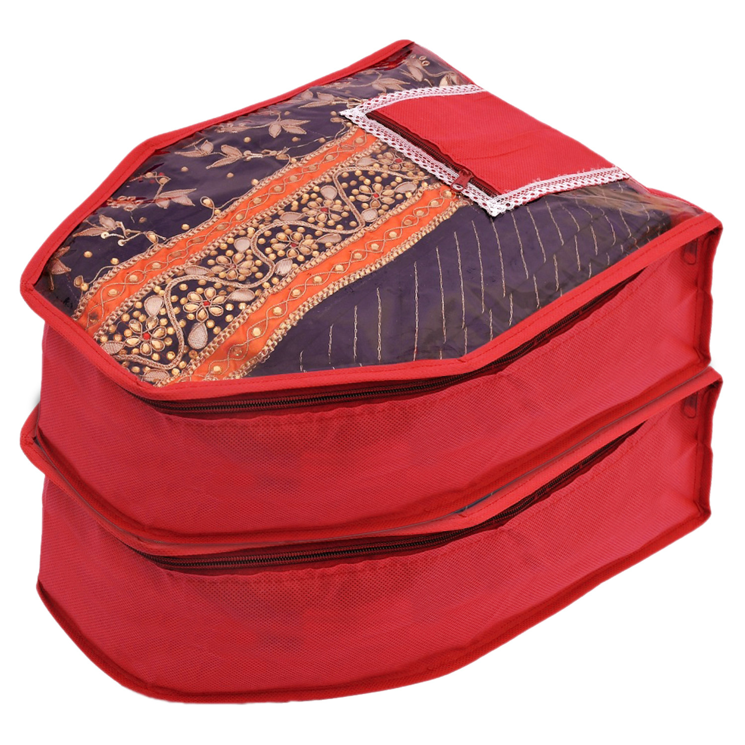 Kuber Industries Non-Woven Blouse Cover/Wardrobe organizer/Clothes Cover For  Blouse-(Red)