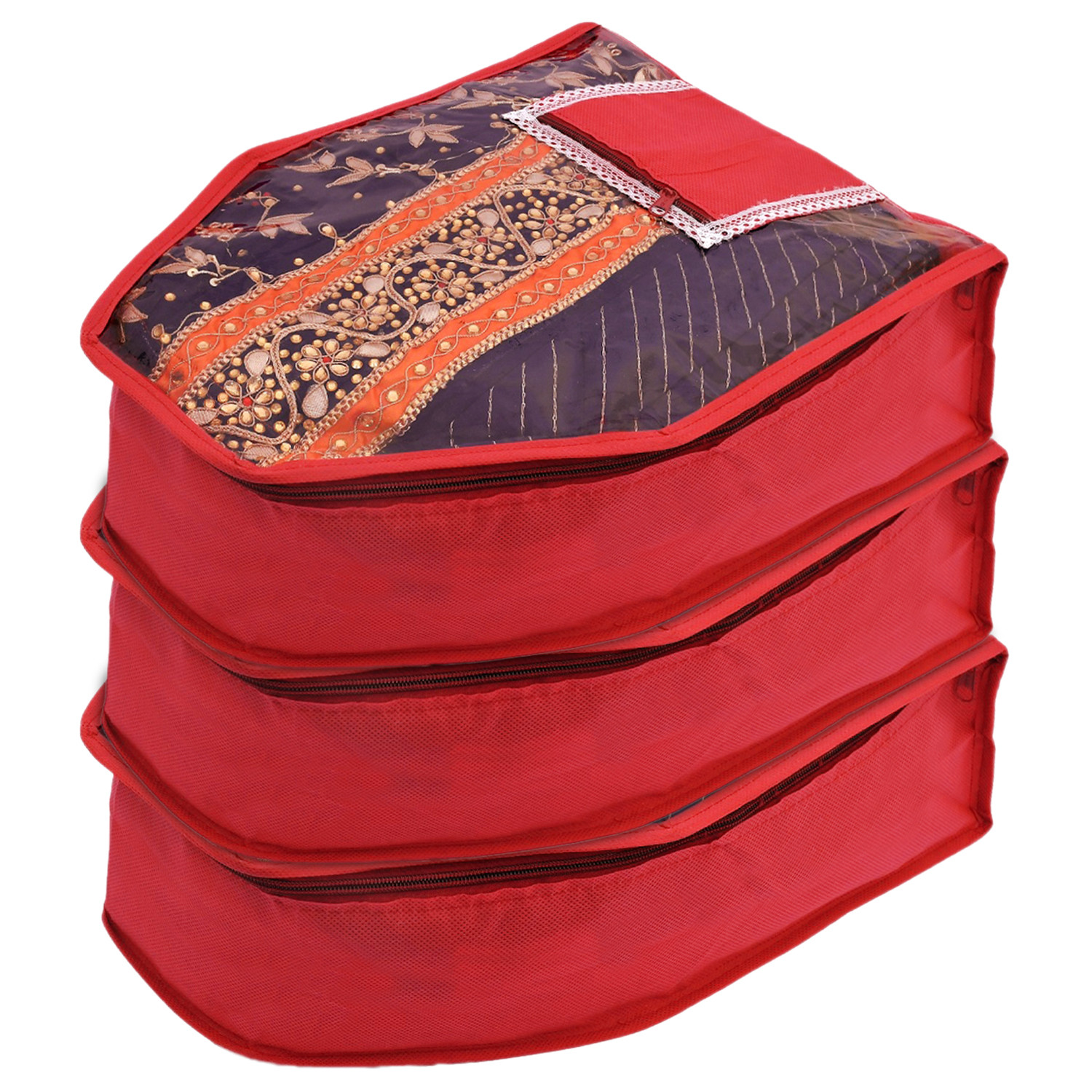 Kuber Industries Non-Woven Blouse Cover/Wardrobe organizer/Clothes Cover For  Blouse-(Red)