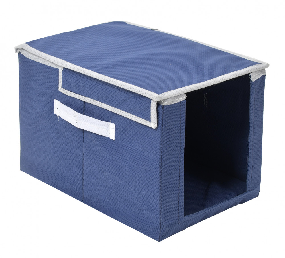 Kuber Industries Non-Woven Cloth Stacker Wardrobe Organizer/Bin With Carrying Handle &amp; Lid (Navy Blue)-44KM0401