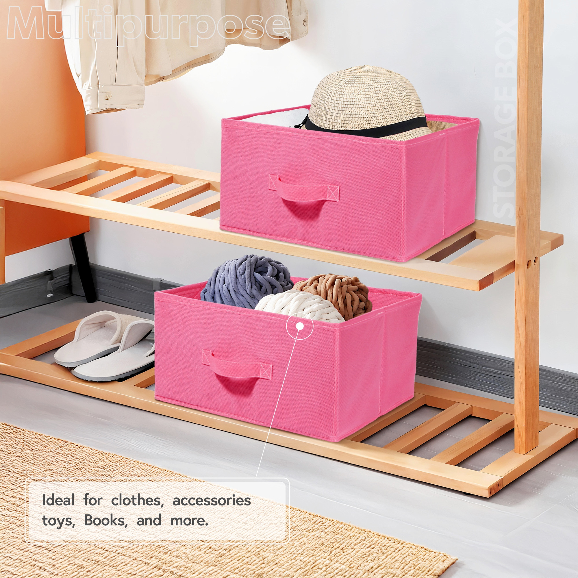 Kuber Industries Non Woven Drawer Storage Organizer  Foldable Cloth Storage Organizer for Wardrobe  Storage Organiser for Books-Toys  Closet Storage For Socks Bra Scarfs  Plain  Pink
