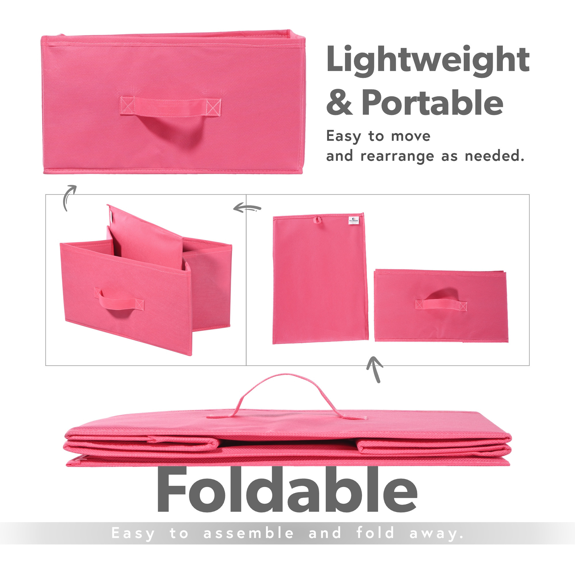 Kuber Industries Non Woven Drawer Storage Organizer  Foldable Cloth Storage Organizer for Wardrobe  Storage Organiser for Books-Toys  Closet Storage For Socks Bra Scarfs  Plain  Pink