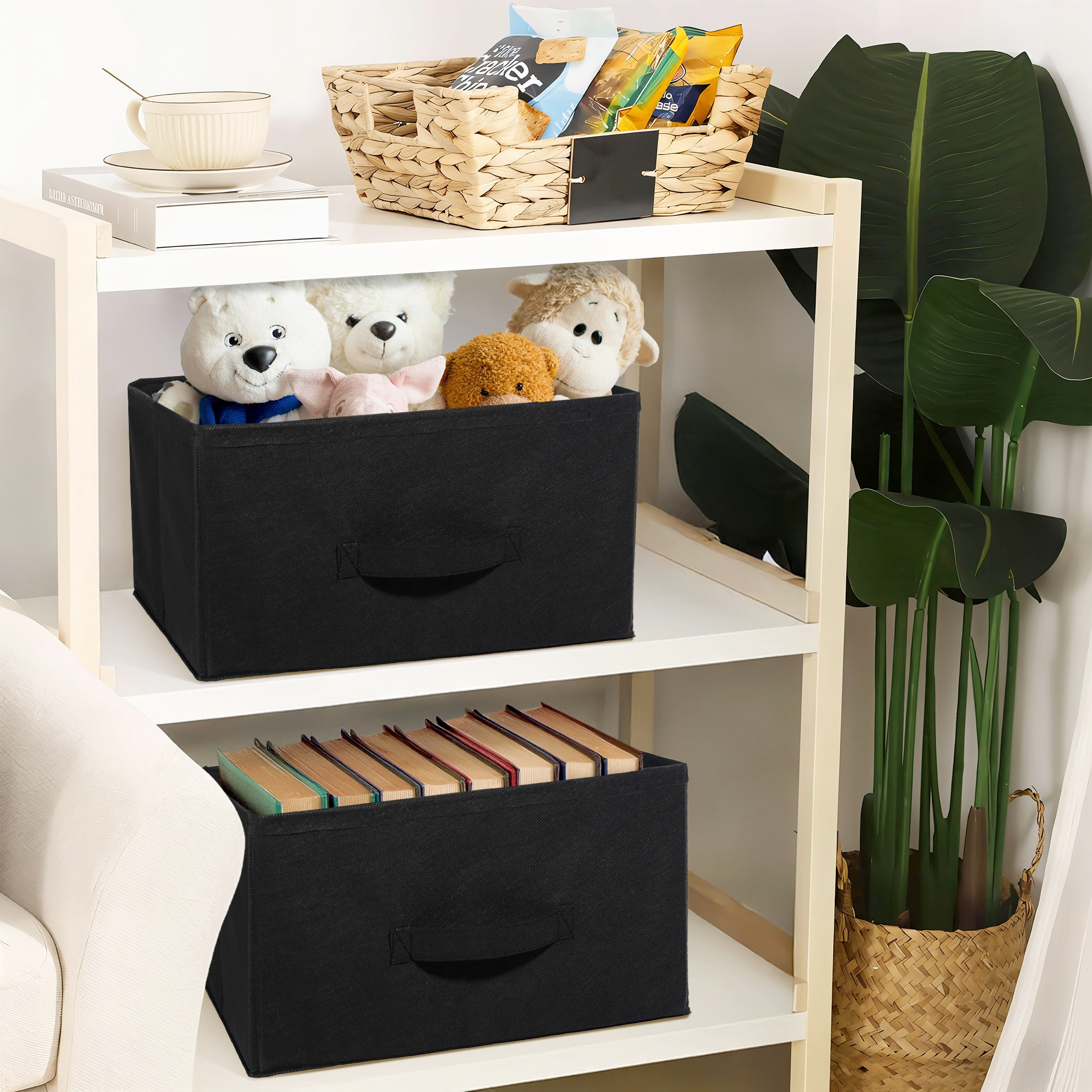 Kuber Industries Non Woven Drawer Storage Organizer  Foldable Cloth Storage Organizer for Wardrobe  Storage Organiser for Books-Toys  Closet Storage For Socks Bra Scarfs  Plain  Black