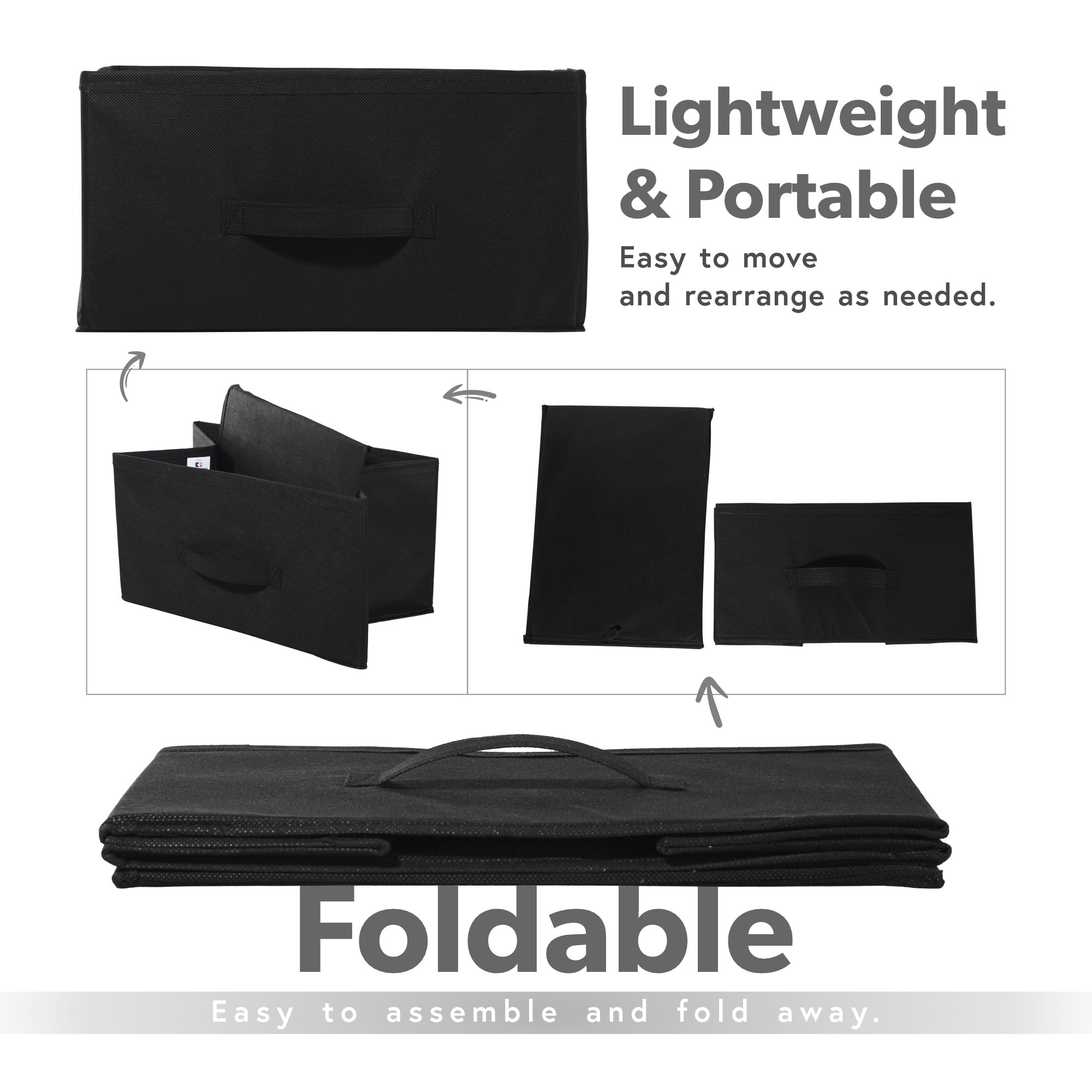 Kuber Industries Non Woven Drawer Storage Organizer  Foldable Cloth Storage Organizer for Wardrobe  Storage Organiser for Books-Toys  Closet Storage For Socks Bra Scarfs  Plain  Black