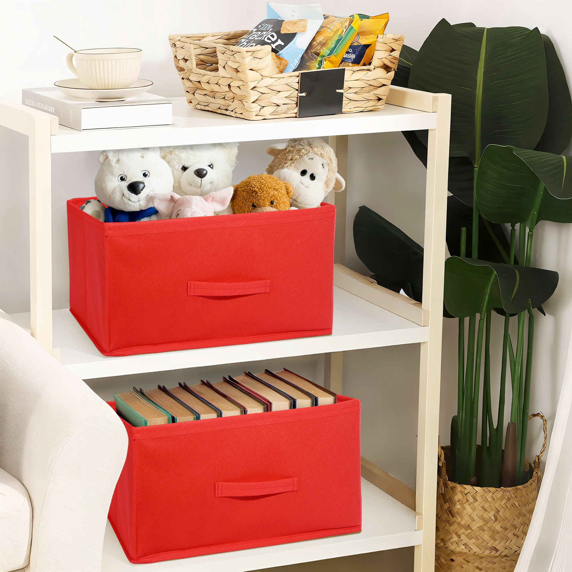 Kuber Industries Non Woven Drawer Storage Organizer  Foldable Cloth Storage Organizer for Wardrobe  Storage Organiser for Books-Toys  Closet Storage For Socks Bra Scarfs  Plain  Red