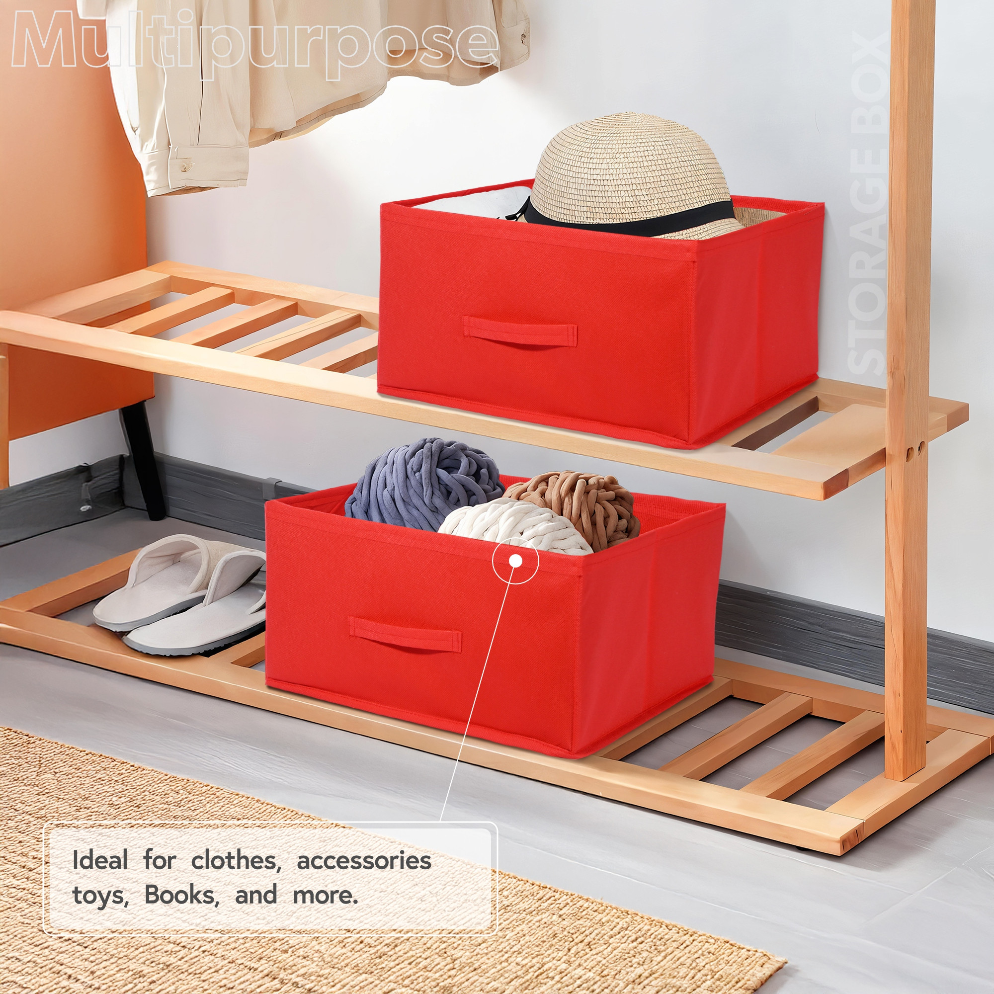 Kuber Industries Non Woven Drawer Storage Organizer  Foldable Cloth Storage Organizer for Wardrobe  Storage Organiser for Books-Toys  Closet Storage For Socks Bra Scarfs  Plain  Red