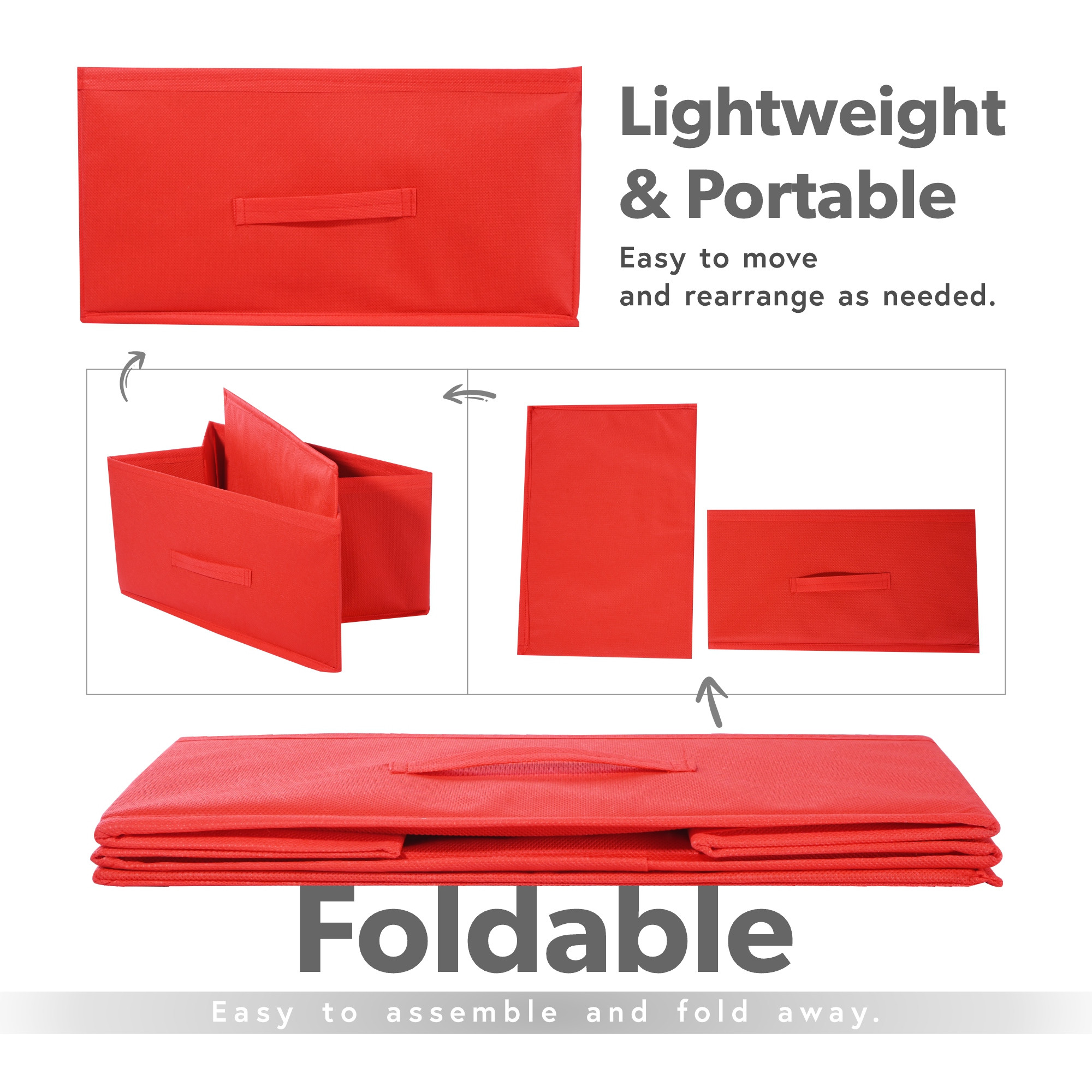 Kuber Industries Non Woven Drawer Storage Organizer  Foldable Cloth Storage Organizer for Wardrobe  Storage Organiser for Books-Toys  Closet Storage For Socks Bra Scarfs  Plain  Red