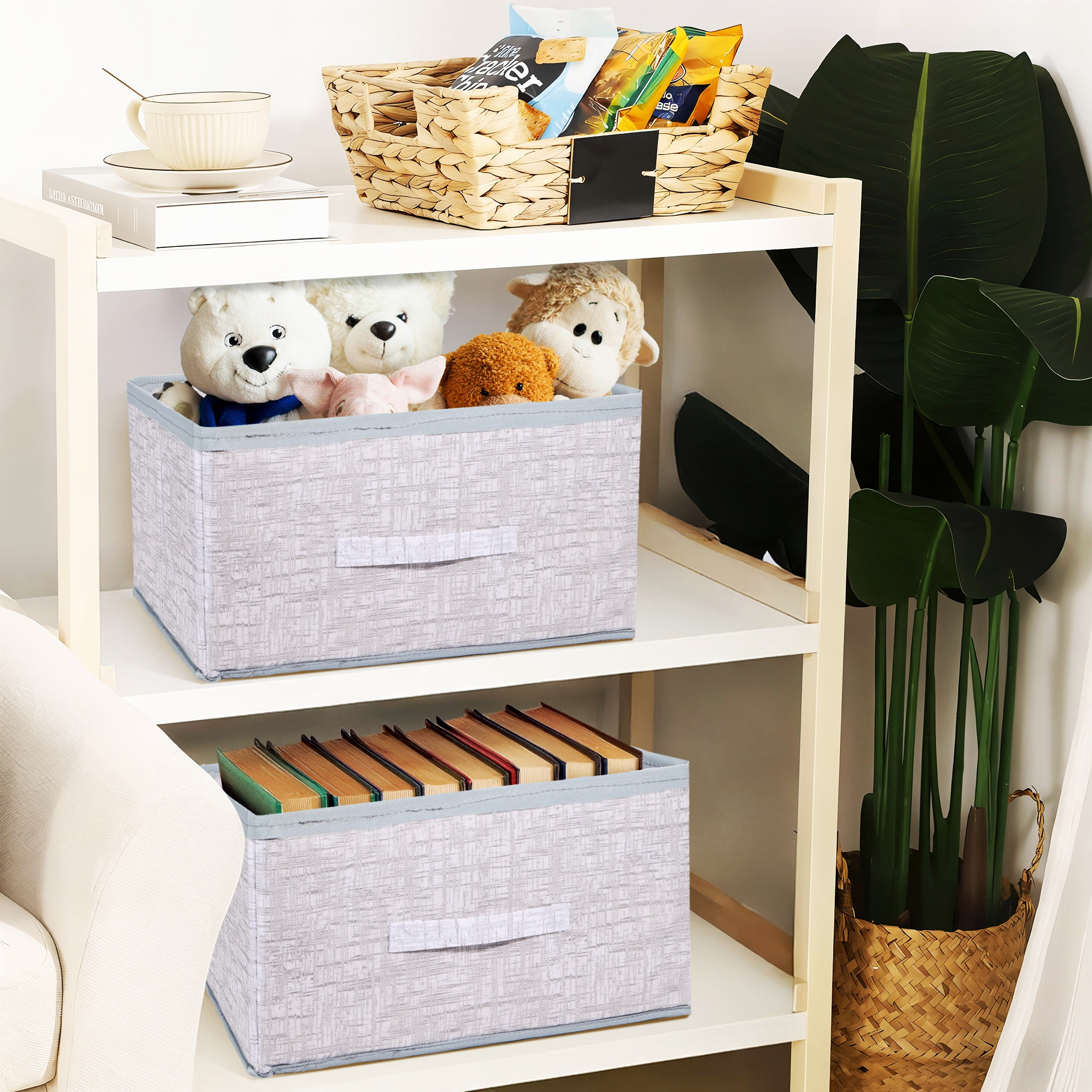 Kuber Industries Non Woven Drawer Storage Organizer  Foldable Cloth Storage Organizer for Wardrobe  Storage Organiser for Books-Toys  Closet Storage For Socks Bra Scarfs  Jute Print  Grey