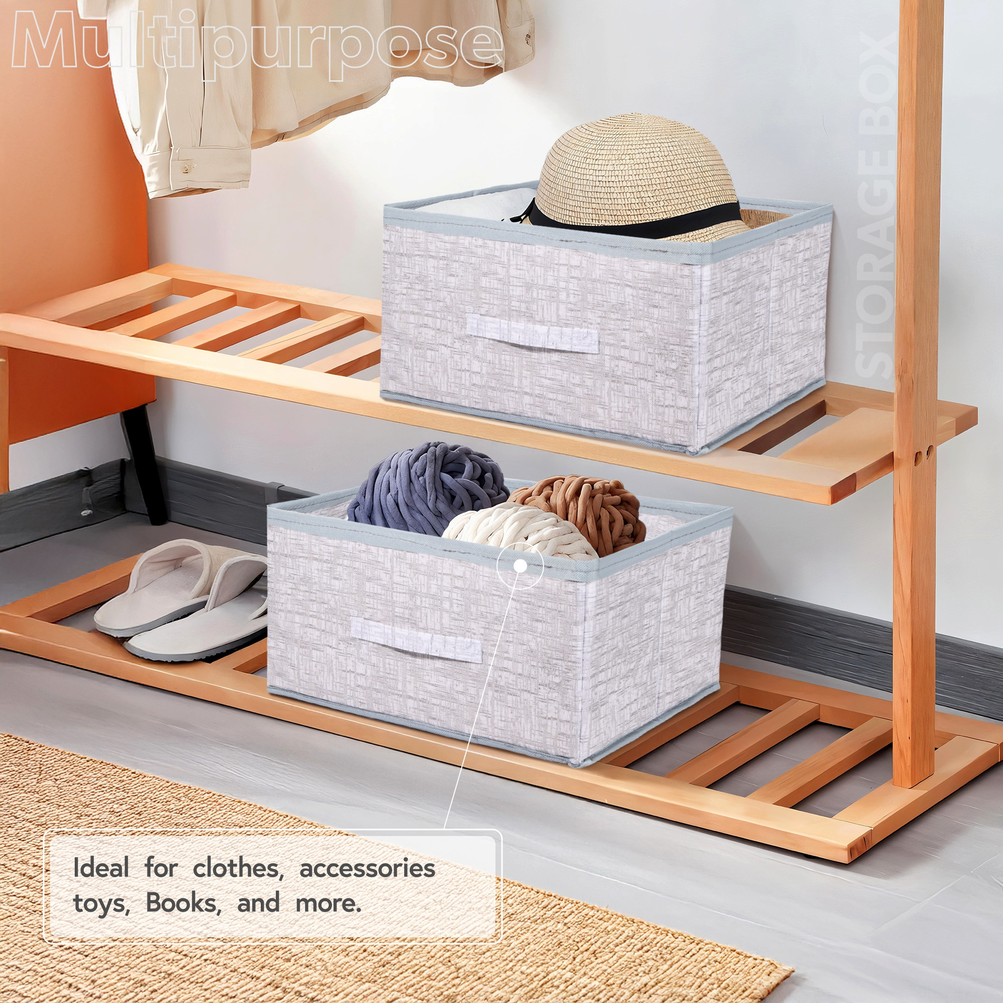 Kuber Industries Non Woven Drawer Storage Organizer  Foldable Cloth Storage Organizer for Wardrobe  Storage Organiser for Books-Toys  Closet Storage For Socks Bra Scarfs  Jute Print  Grey