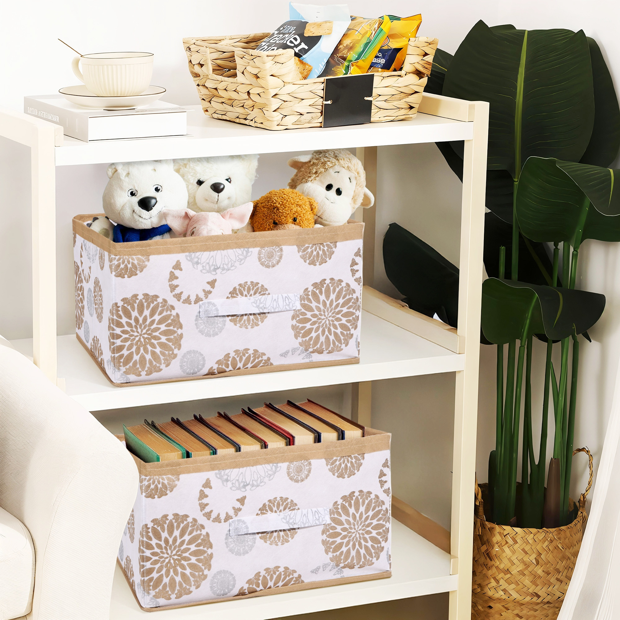 Kuber Industries Non Woven Drawer Storage Organizer  Foldable Cloth Storage Organizer for Wardrobe  Storage Organiser for Books-Toys  Closet Storage For Socks Bra Scarfs  Gola Print  White