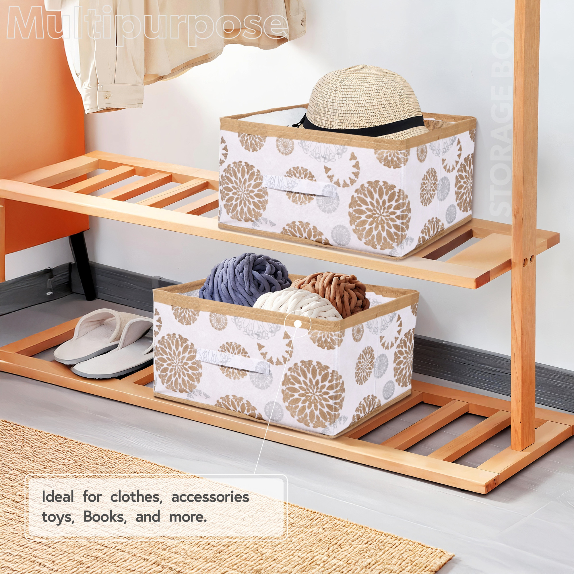 Kuber Industries Non Woven Drawer Storage Organizer  Foldable Cloth Storage Organizer for Wardrobe  Storage Organiser for Books-Toys  Closet Storage For Socks Bra Scarfs  Gola Print  White