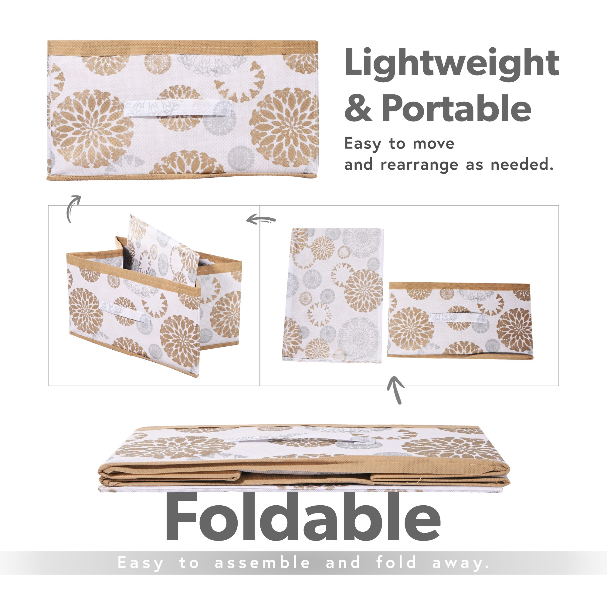 Kuber Industries Non Woven Drawer Storage Organizer  Foldable Cloth Storage Organizer for Wardrobe  Storage Organiser for Books-Toys  Closet Storage For Socks Bra Scarfs  Gola Print  White