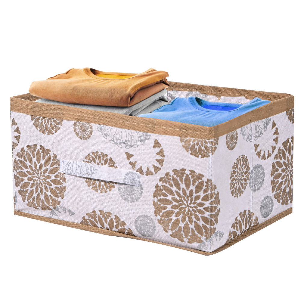 Image of Kuber Industries Non Woven Drawer Storage Organizer | Foldable Cloth Storage Organizer for Wardrobe | Storage Organiser for Books-Toys | Closet Storage For Socks, Bra, Scarfs | Gola Print | White