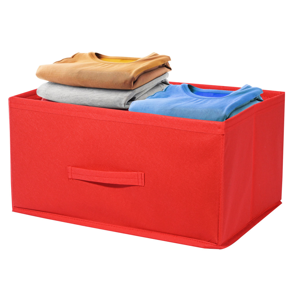 Image of Kuber Industries Non Woven Drawer Storage Organizer | Foldable Cloth Storage Organizer for Wardrobe | Storage Organiser for Books-Toys | Closet Storage For Socks, Bra, Scarfs | Plain | Red