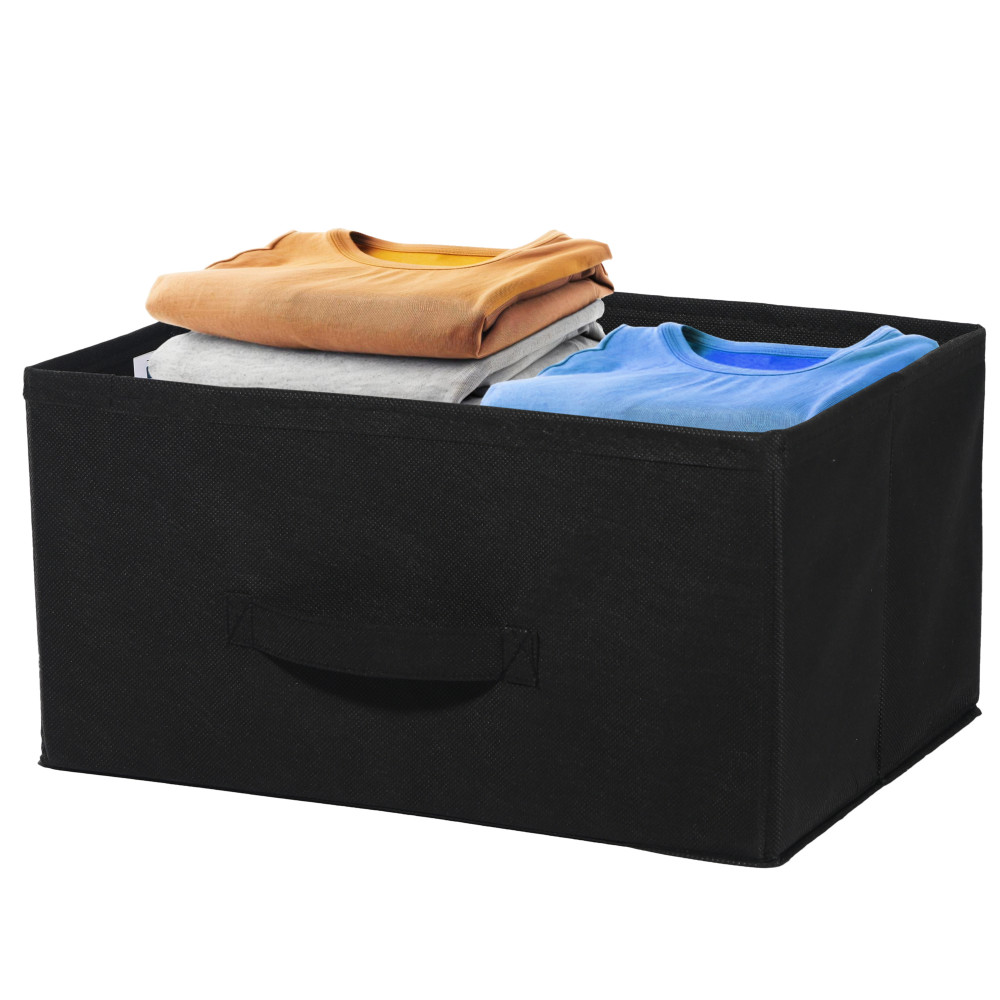 Image of Kuber Industries Non Woven Drawer Storage Organizer | Foldable Cloth Storage Organizer for Wardrobe | Storage Organiser for Books-Toys | Closet Storage For Socks, Bra, Scarfs | Plain | Black