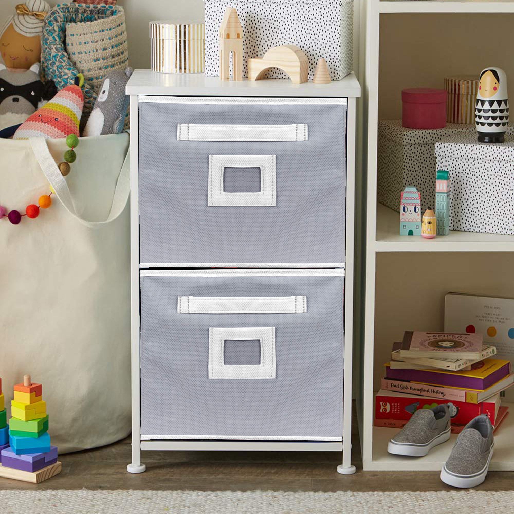 Kuber Industries Non Woven Fabric Foldable Storage Cube Toy,Books,Shoes Storage Box With Handle,Extra Large (Grey & Black)-KUBMART2129