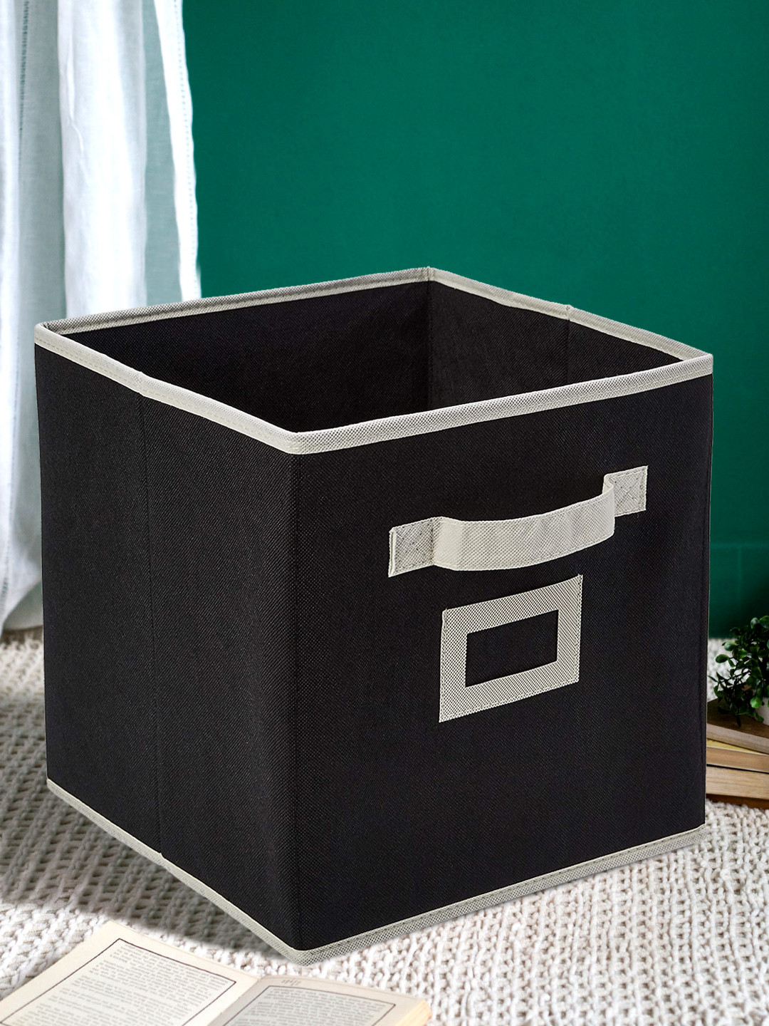 Kuber Industries Non Woven Fabric Foldable Storage Cube Toy,Books,Shoes Storage Box With Handle,Extra Large (Grey & Black)-KUBMART2129