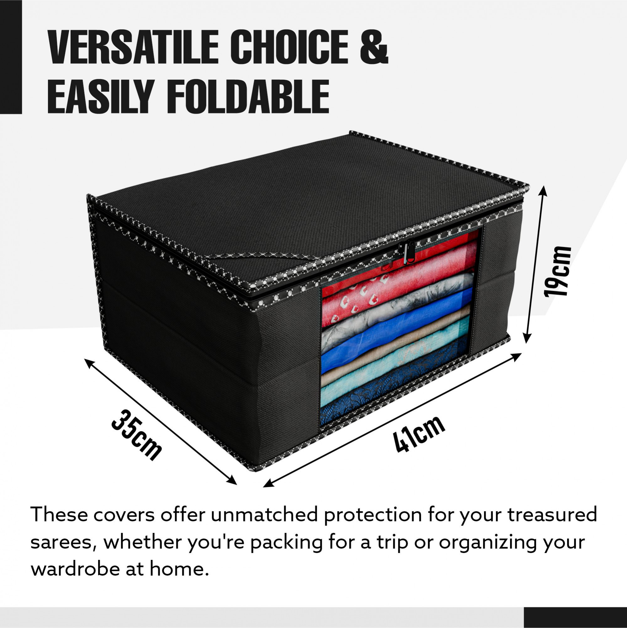Kuber Industries Non Woven Fabric Saree Cover|Clothes Organiser for Wardrobe|Transparent Window|Extra Large, Pack of 3 (Black)-KUBMART2782