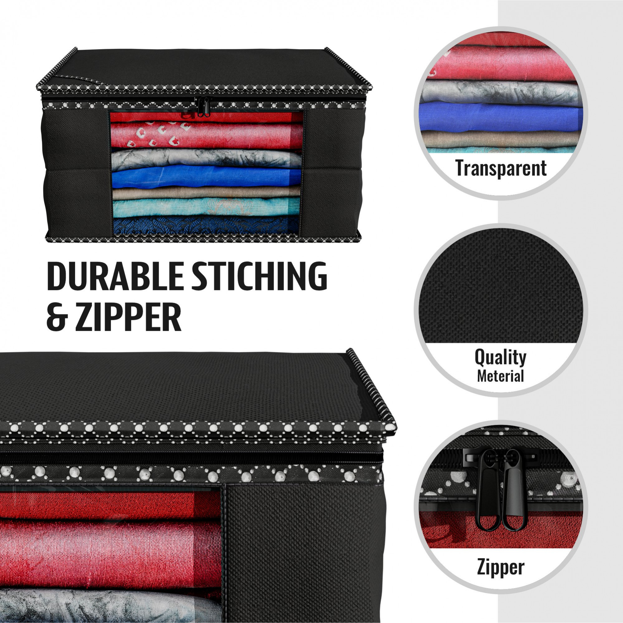 Kuber Industries Non Woven Fabric Saree Cover|Clothes Organiser for Wardrobe|Transparent Window|Extra Large, Pack of 3 (Black)-KUBMART2782