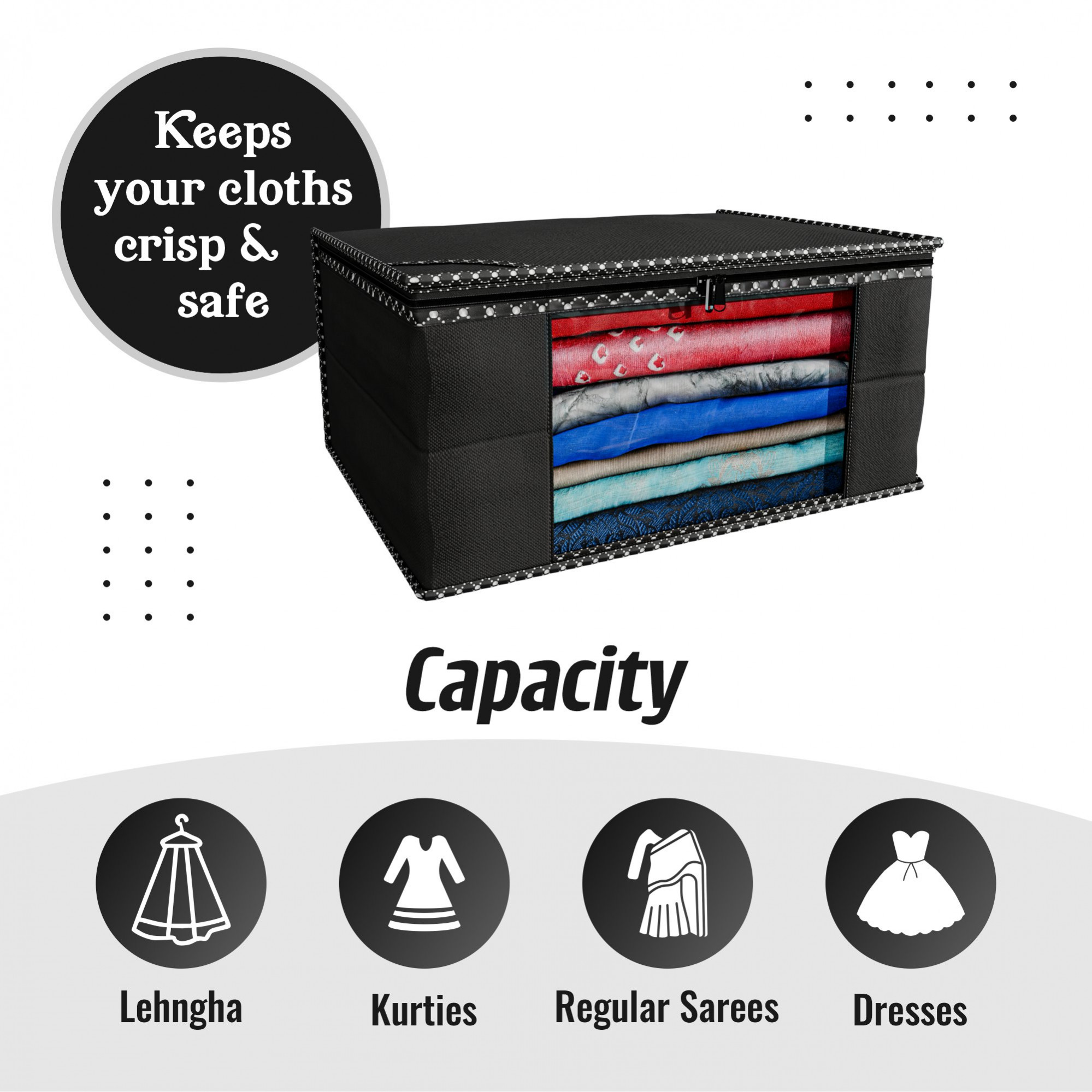 Kuber Industries Non Woven Fabric Saree Cover|Clothes Organiser for Wardrobe|Transparent Window|Extra Large, Pack of 3 (Black)-KUBMART2782
