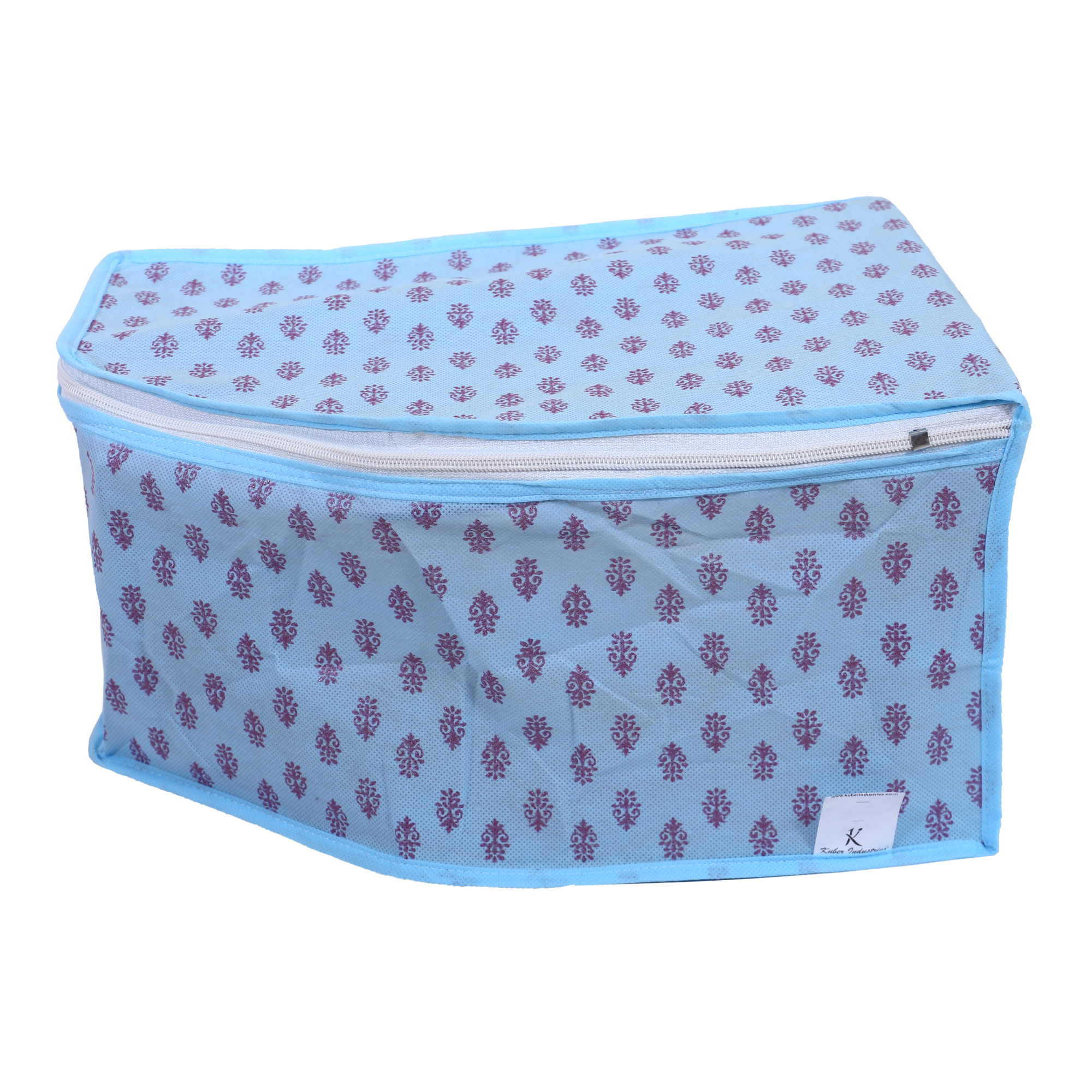Kuber Industries Non-Woven Floral Print Foldable Blouse Cover|Clothes Organizer For Home & Traveling With Front Window Extra Large(Sky Blue)