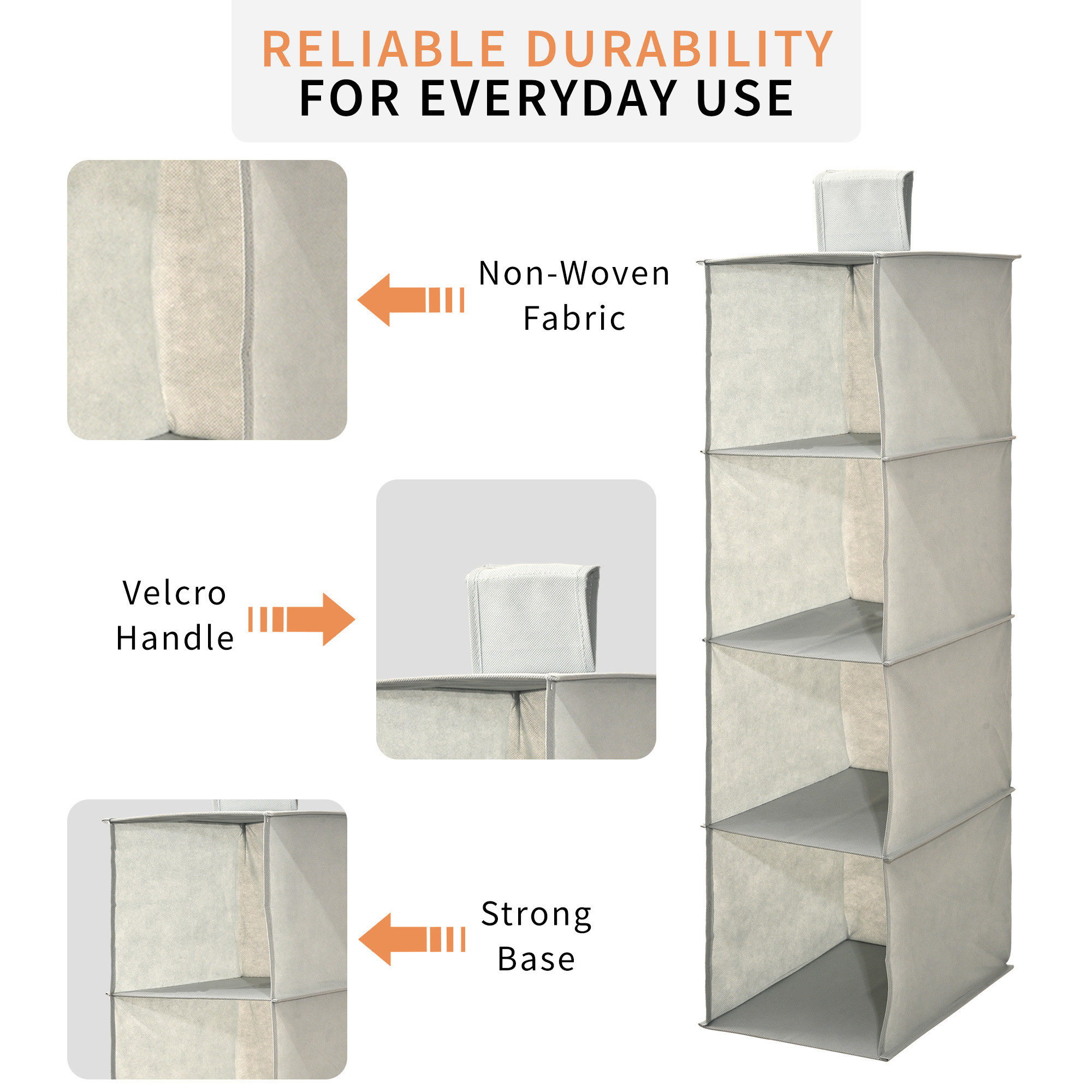 Kuber Industries Non Woven Foldable 4 Shelf Hanging Closet Organizer  Multipurpose WardrobeCupboardAlmirah Hanging Organiser  Perfect for Daily ClothesGarment  Plain - Grey