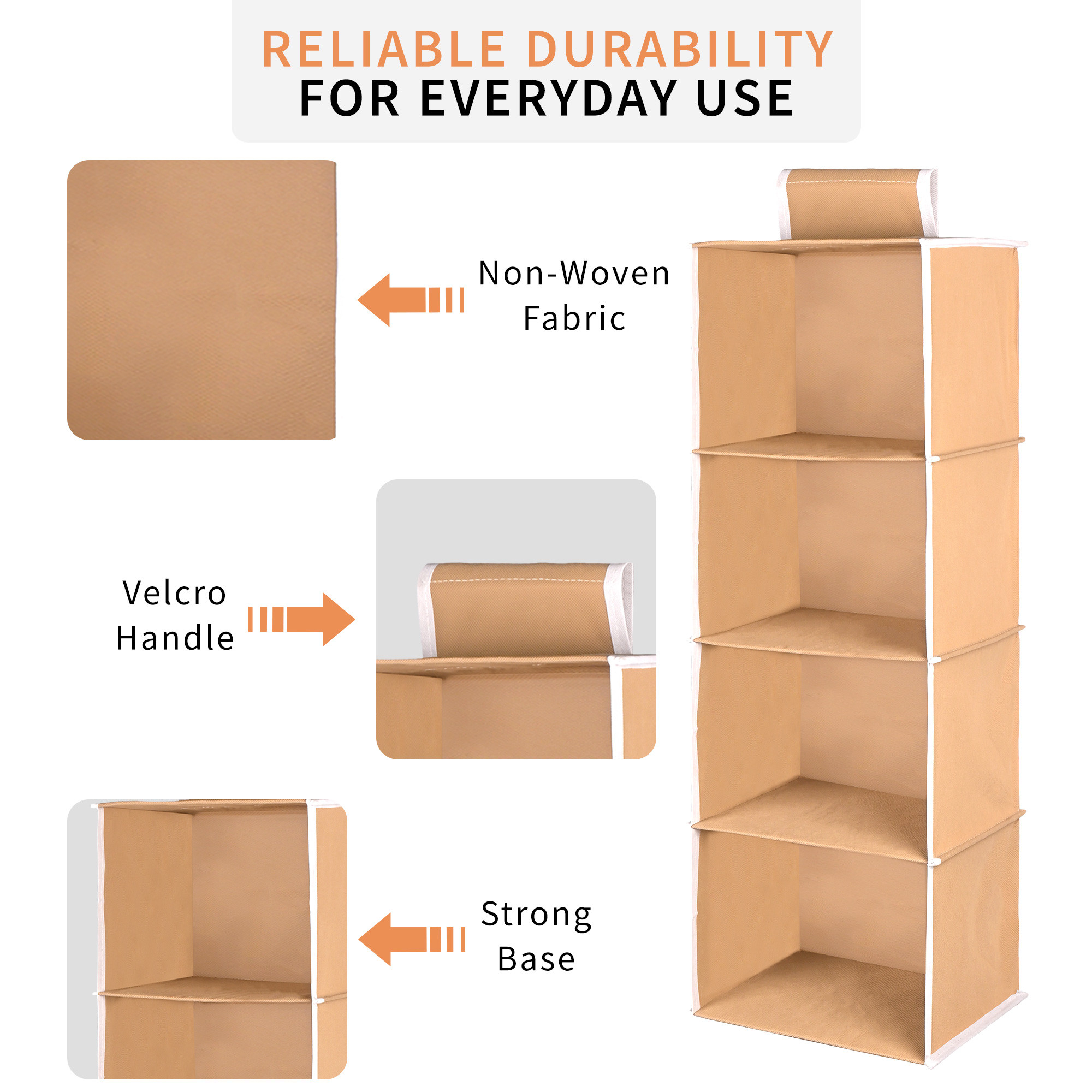 Kuber Industries Non Woven Foldable 4 Shelf Hanging Closet Organizer  Multipurpose WardrobeCupboardAlmirah Hanging Cloth Organizer  Perfect for Daily ClothesGarment  Plain - Brown