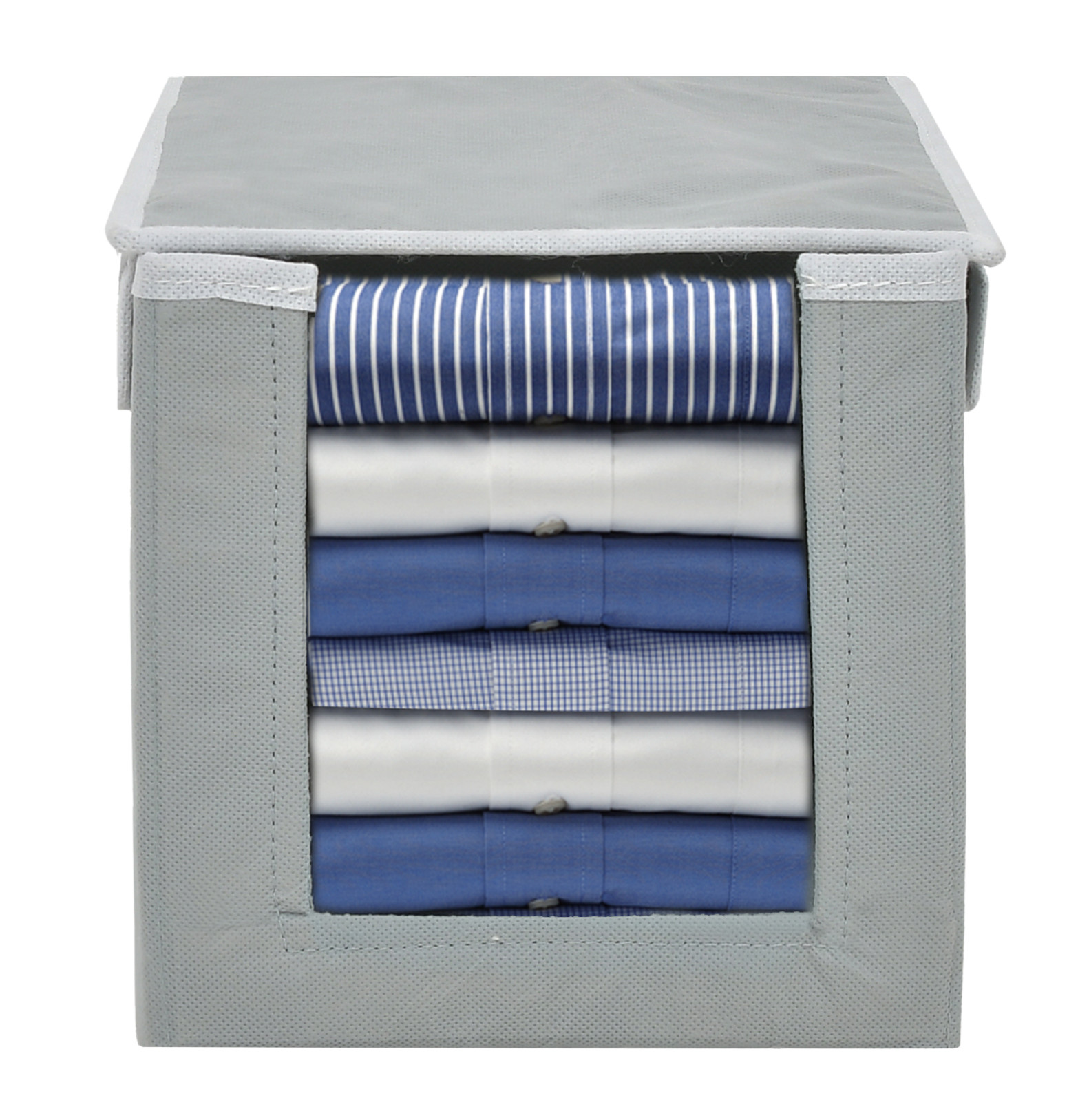 Kuber Industries Non-Woven Foldable Cloth Saree Stacker Cloth Wardrobe Organizer For Shirts, Sarees, Lehangas With Carrying Handle & Lid (Grey)-HS43KUBMART26881