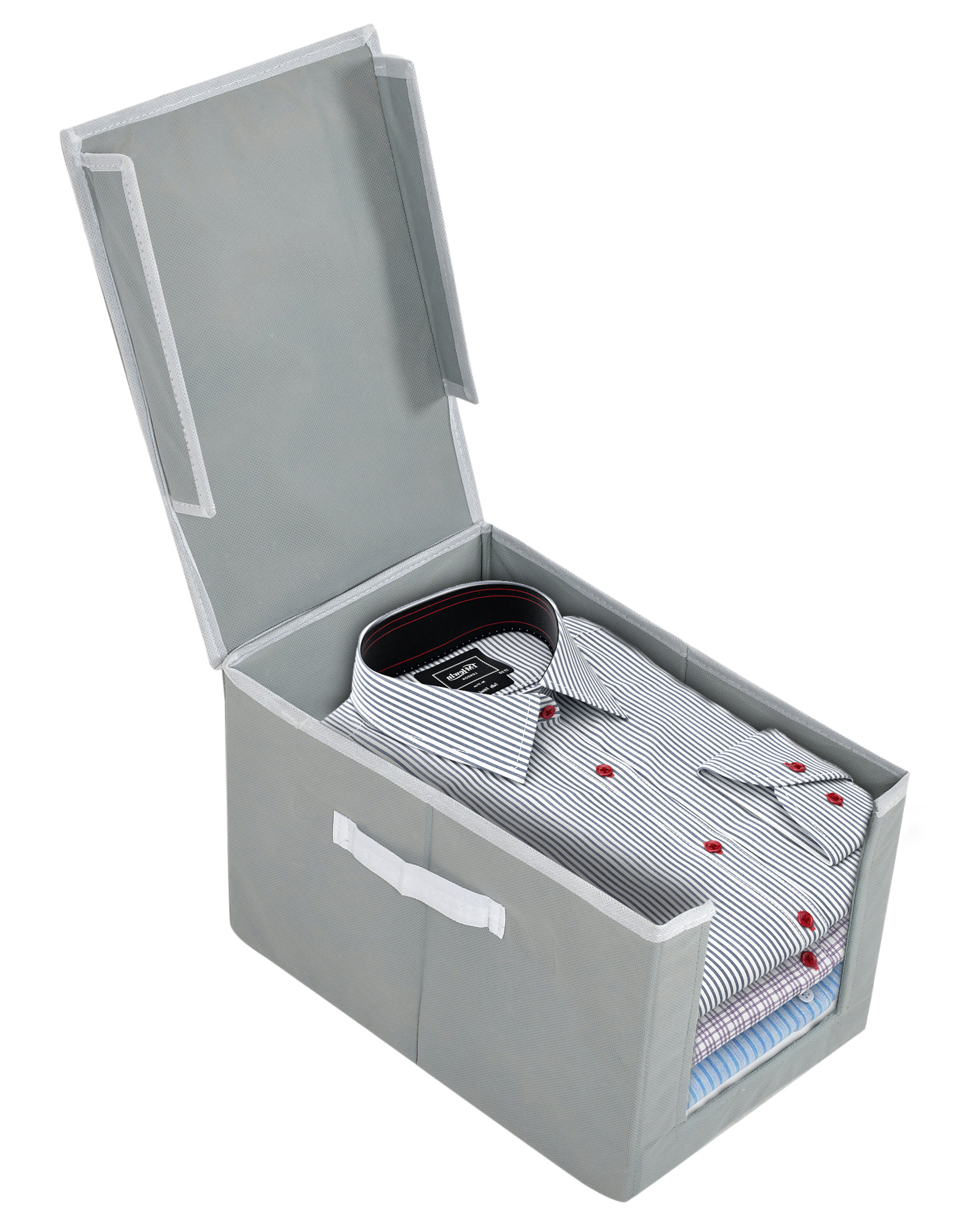Kuber Industries Non-Woven Foldable Cloth Saree Stacker Cloth Wardrobe Organizer For Shirts, Sarees, Lehangas With Carrying Handle & Lid (Grey)-HS43KUBMART26881