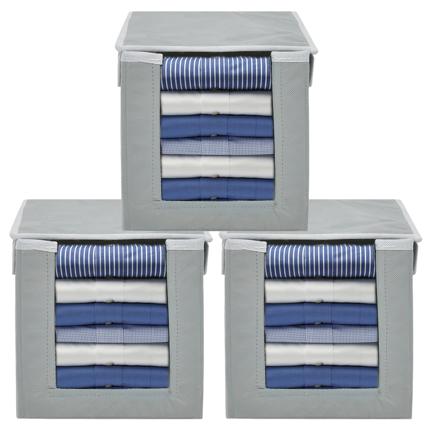 Kuber Industries Non-Woven Foldable Cloth Saree Stacker Cloth Wardrobe Organizer For Shirts, Sarees, Lehangas With Carrying Handle & Lid (Grey)-HS43KUBMART26881