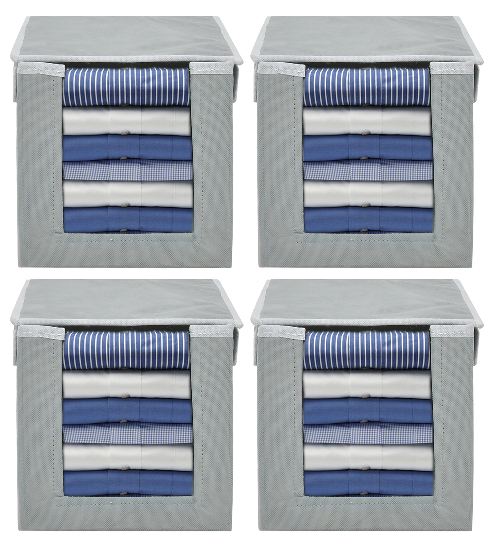 Kuber Industries Non-Woven Foldable Cloth Saree Stacker Cloth Wardrobe Organizer For Shirts, Sarees, Lehangas With Carrying Handle & Lid (Grey)-HS43KUBMART26881