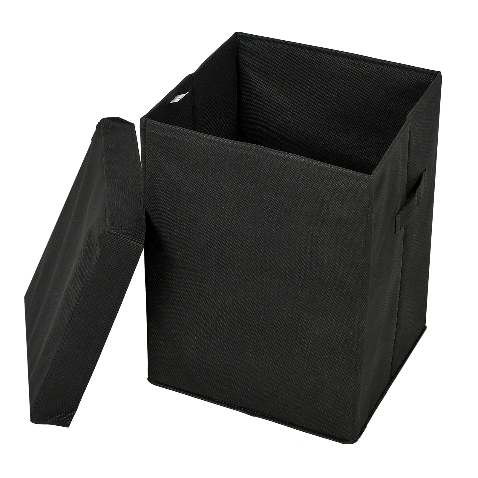 Kuber Industries Non-Woven Foldable Large Laundry basket/Hamper With Lid & Handles (Black)-44KM0189