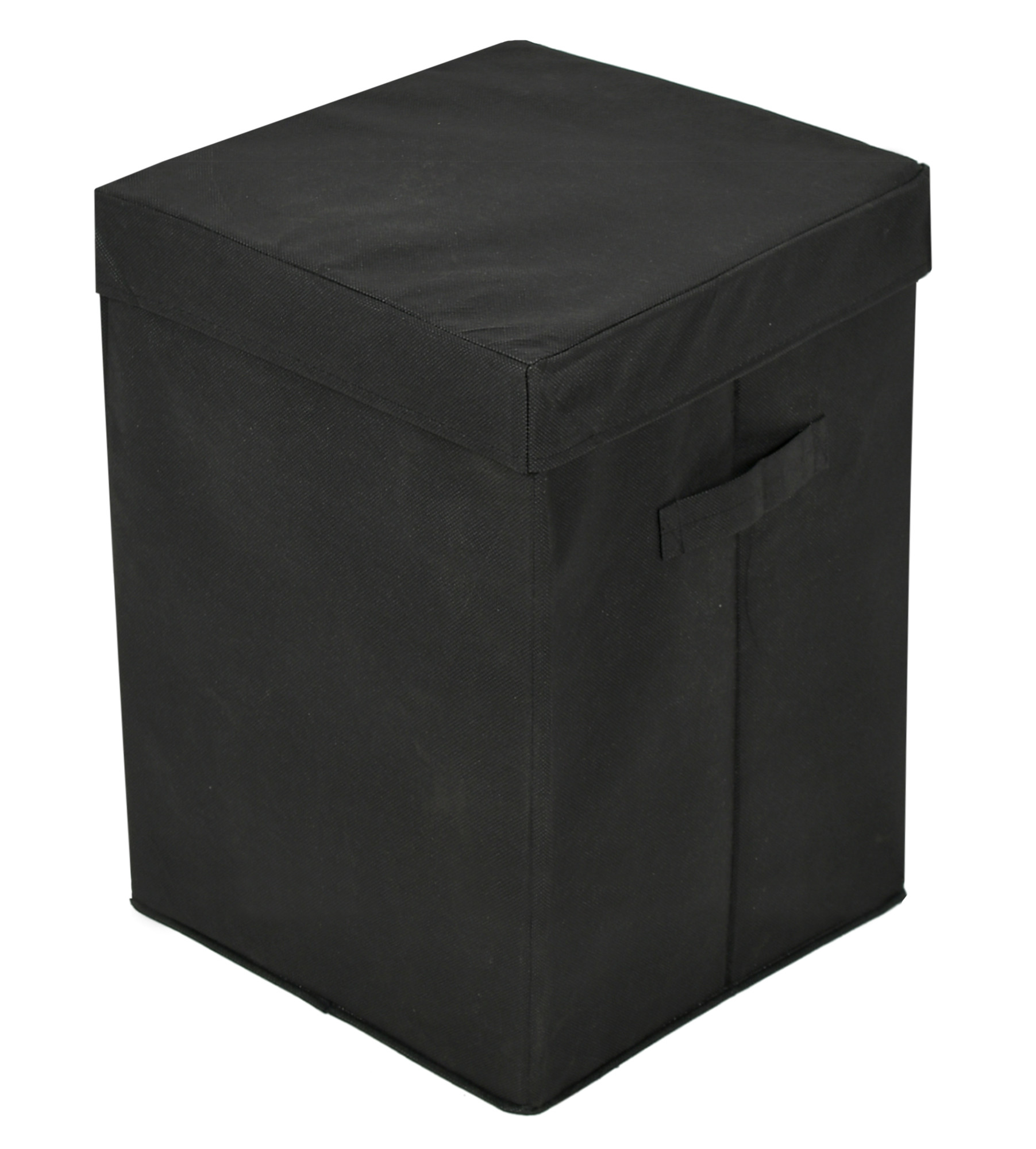 Kuber Industries Non-Woven Foldable Large Laundry basket/Hamper With Lid & Handles (Black)-44KM0189