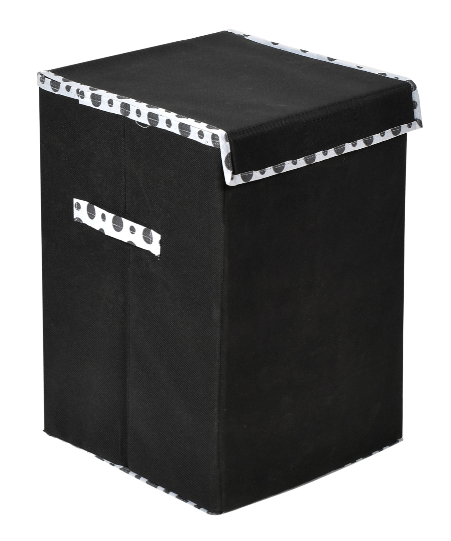 Kuber Industries Non-Woven Foldable Large Laundry basket/Hamper With Lid & Handles (Black)-44KM0193