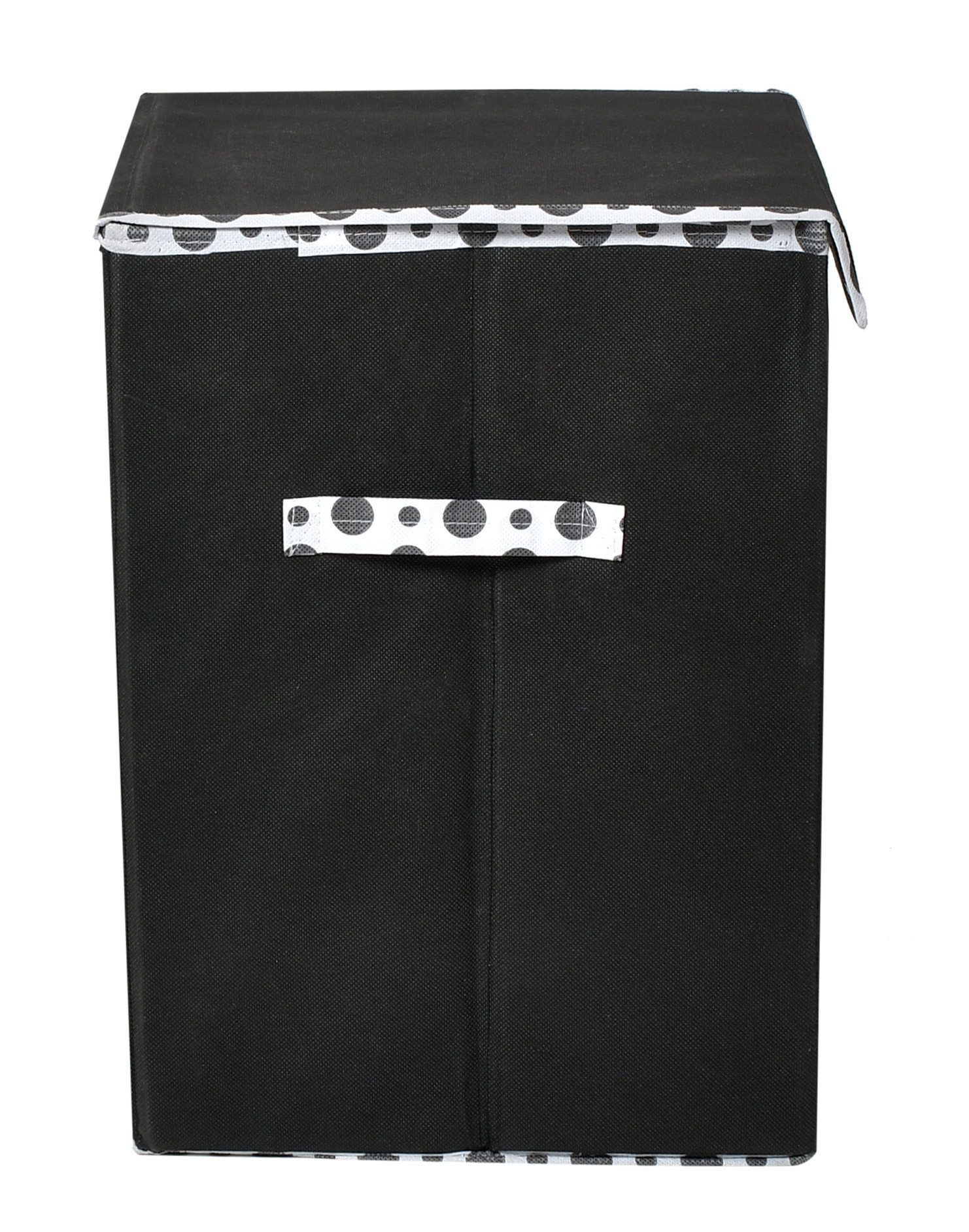 Kuber Industries Non-Woven Foldable Large Laundry basket/Hamper With Lid & Handles (Black)-44KM0193