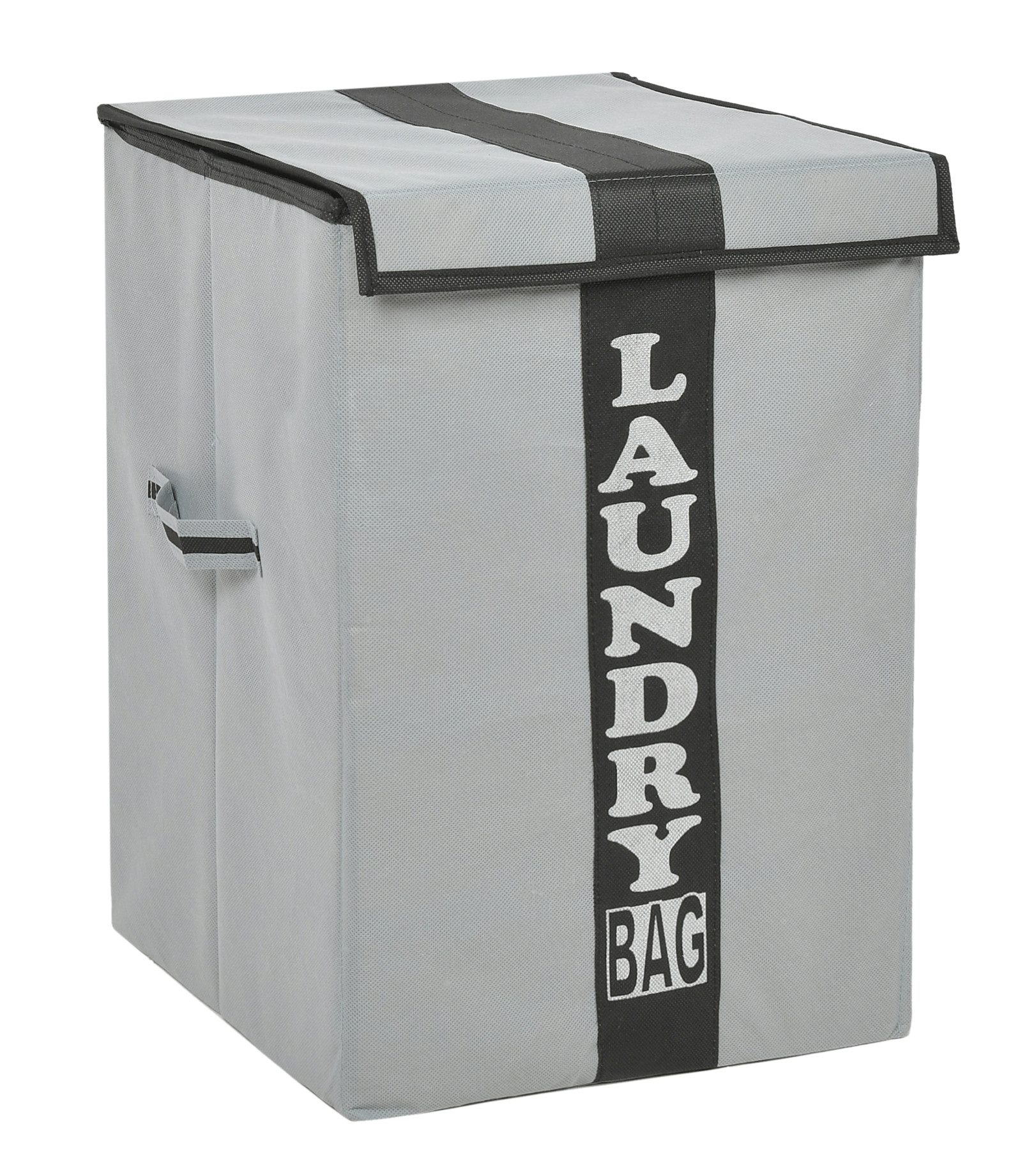 Kuber Industries Non-Woven Foldable Lightweight Laundry Basket, Clothes Hamper, Storage Basket For Laundry Clothes, Toys Organizer With Handles & Lid, 60 Ltr. (Grey & Black)-HS43KUBMART26873