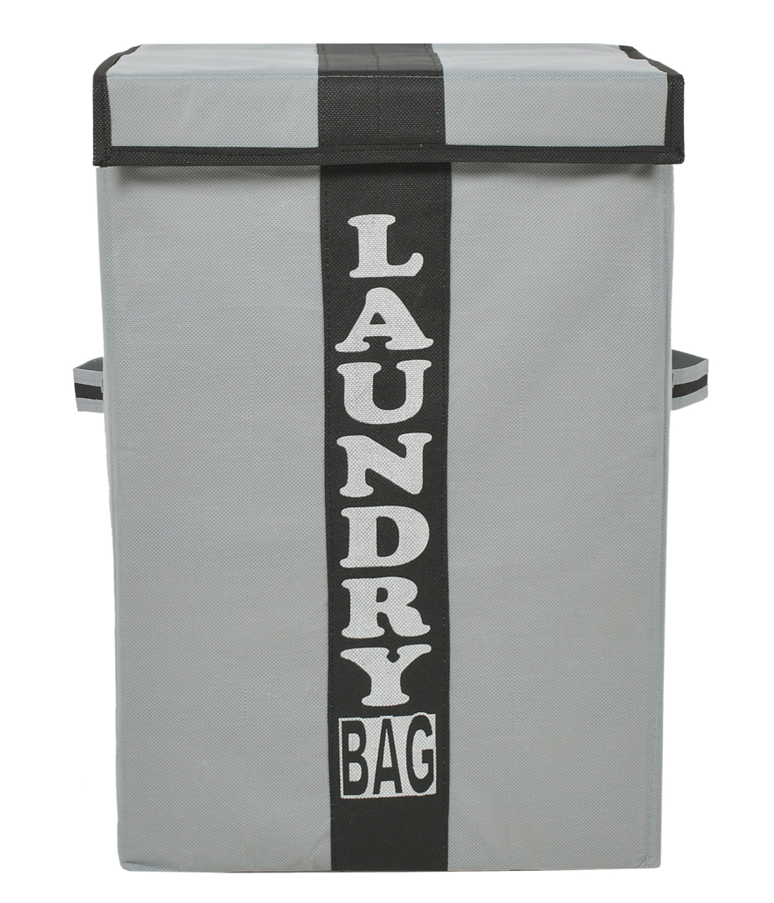 Kuber Industries Non-Woven Foldable Lightweight Laundry Basket, Clothes Hamper, Storage Basket For Laundry Clothes, Toys Organizer With Handles & Lid, 60 Ltr. (Grey & Black)-HS43KUBMART26873