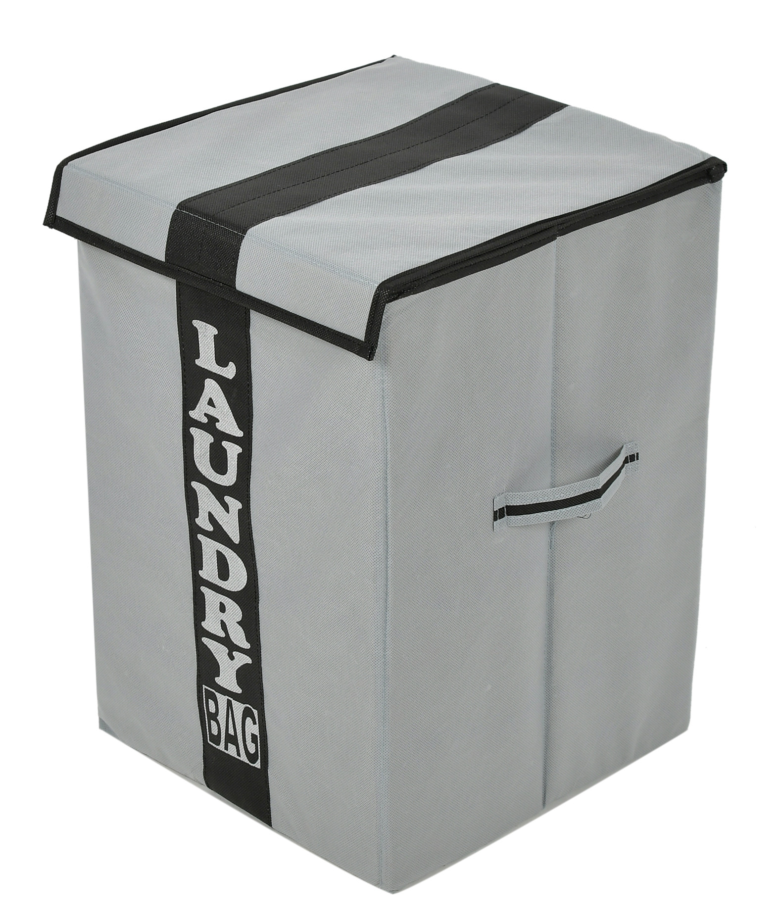Kuber Industries Non-Woven Foldable Lightweight Laundry Basket, Clothes Hamper, Storage Basket For Laundry Clothes, Toys Organizer With Handles & Lid, 60 Ltr. (Grey & Black)-HS43KUBMART26873