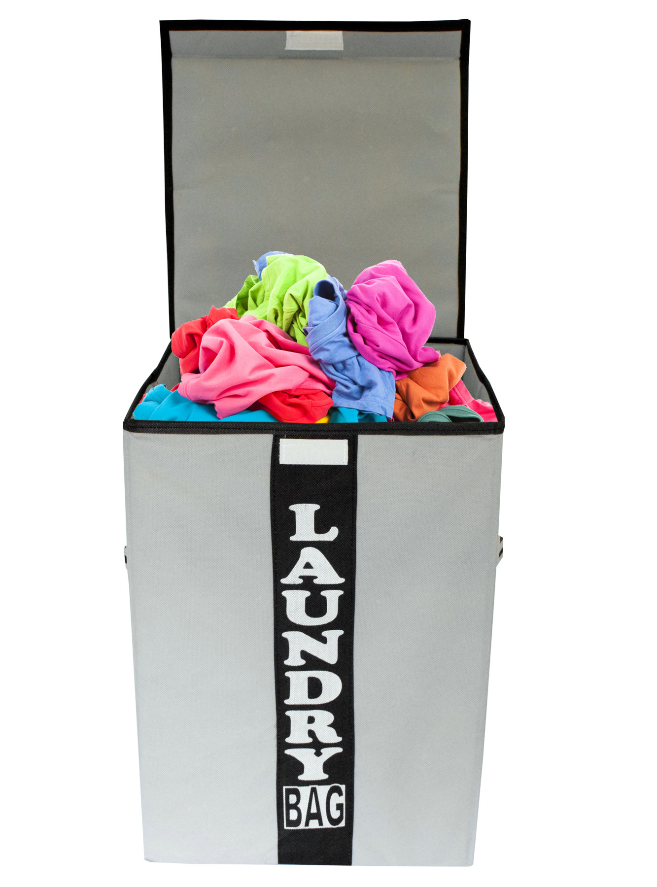 Kuber Industries Non-Woven Foldable Lightweight Laundry Basket, Clothes Hamper, Storage Basket For Laundry Clothes, Toys Organizer With Handles & Lid, 60 Ltr. (Grey & Black)-HS43KUBMART26873