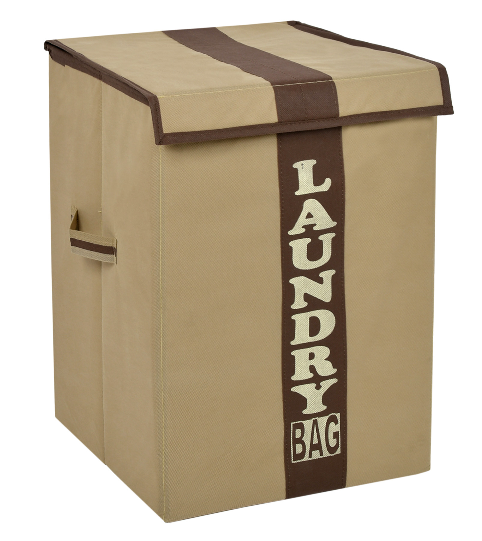 Kuber Industries Non-Woven Foldable Lightweight Laundry Basket, Clothes Hamper, Storage Basket For Laundry Clothes, Toys Organizer With Handles & Lid, 60 Ltr. (Brown & Beige)-HS43KUBMART26877
