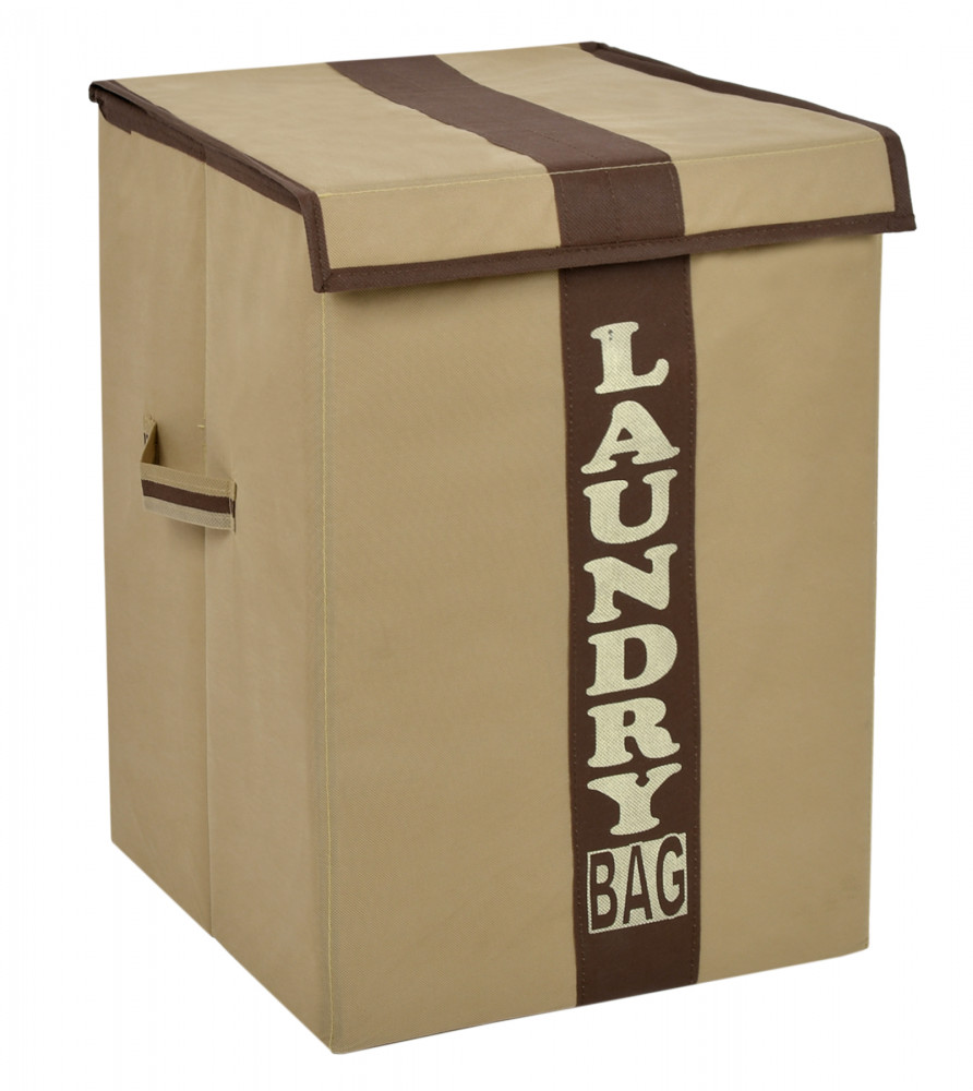 Kuber Industries Non-Woven Foldable Lightweight Laundry Basket, Clothes Hamper, Storage Basket For Laundry Clothes, Toys Organizer With Handles &amp; Lid, 60 Ltr. (Brown &amp; Beige)-HS43KUBMART26877