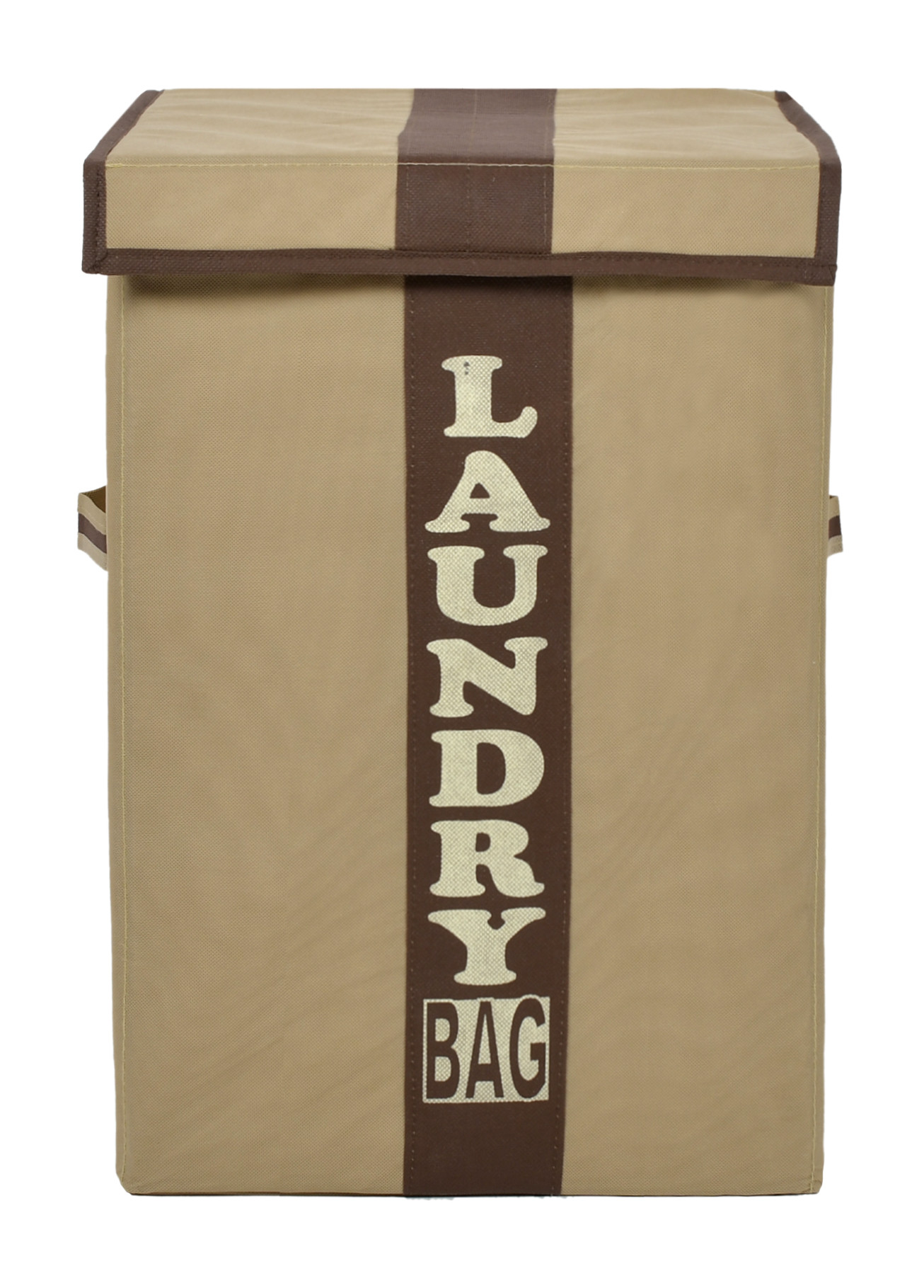 Kuber Industries Non-Woven Foldable Lightweight Laundry Basket, Clothes Hamper, Storage Basket For Laundry Clothes, Toys Organizer With Handles & Lid, 60 Ltr. (Brown & Beige)-HS43KUBMART26877