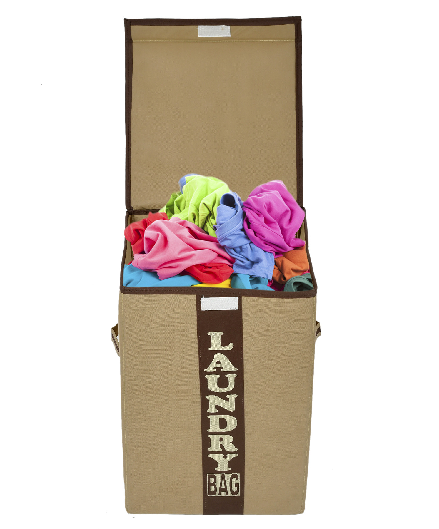 Kuber Industries Non-Woven Foldable Lightweight Laundry Basket, Clothes Hamper, Storage Basket For Laundry Clothes, Toys Organizer With Handles & Lid, 60 Ltr. (Brown & Beige)-HS43KUBMART26877