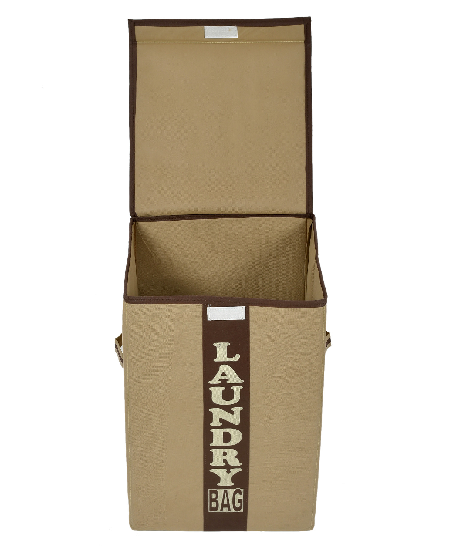 Kuber Industries Non-Woven Foldable Lightweight Laundry Basket, Clothes Hamper, Storage Basket For Laundry Clothes, Toys Organizer With Handles & Lid, 60 Ltr. (Brown & Beige)-HS43KUBMART26877