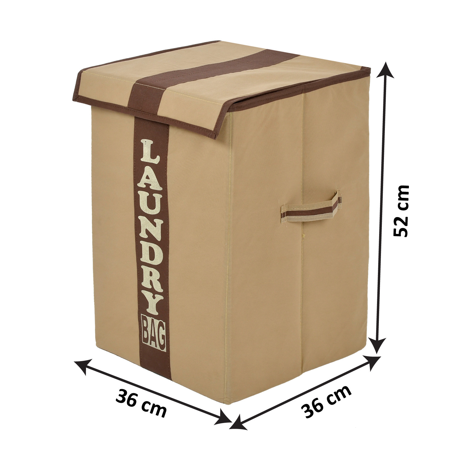 Kuber Industries Non-Woven Foldable Lightweight Laundry Basket, Clothes Hamper, Storage Basket For Laundry Clothes, Toys Organizer With Handles & Lid, 60 Ltr. (Brown & Beige)-HS43KUBMART26877