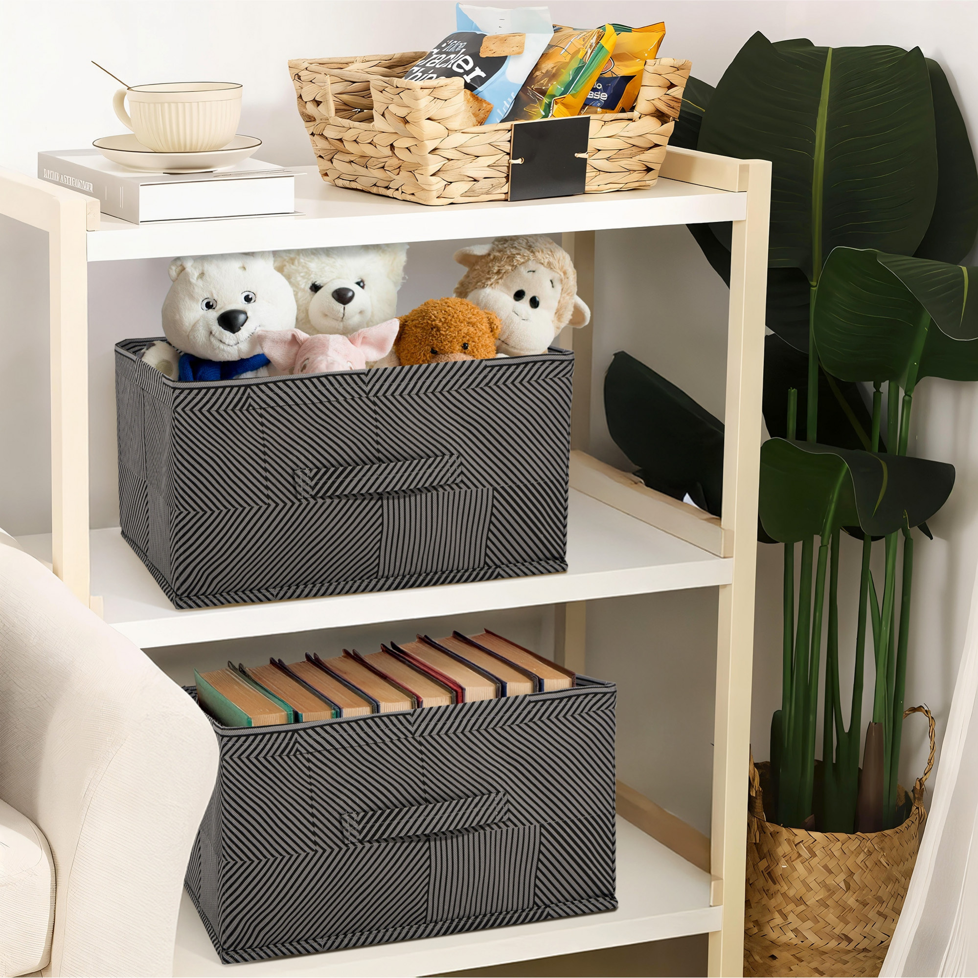 Kuber Industries Non-Woven Foldable Wardrobe Storage Organizer with Handle  Drawer Storage Box for Closet  Cupboard Organiser for Clothes Toys and Books  Lining - Grey