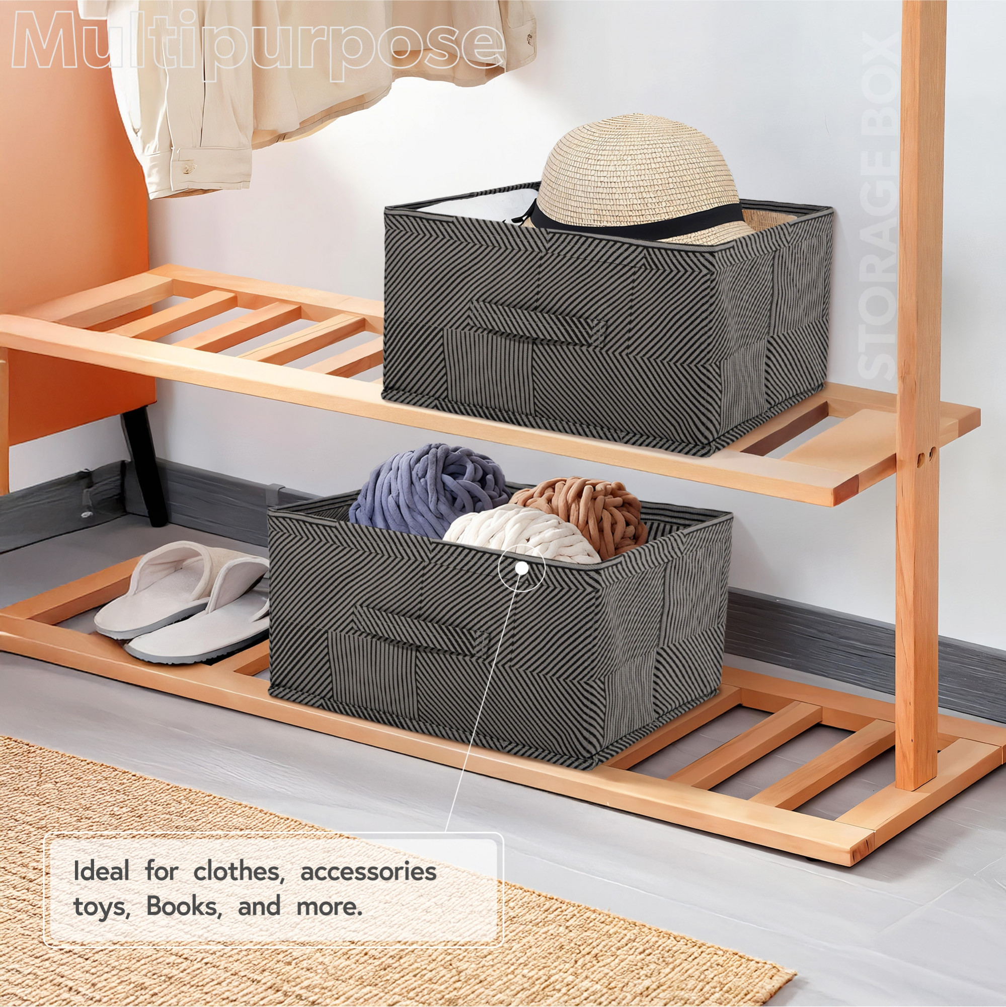 Kuber Industries Non-Woven Foldable Wardrobe Storage Organizer with Handle  Drawer Storage Box for Closet  Cupboard Organiser for Clothes Toys and Books  Lining - Grey